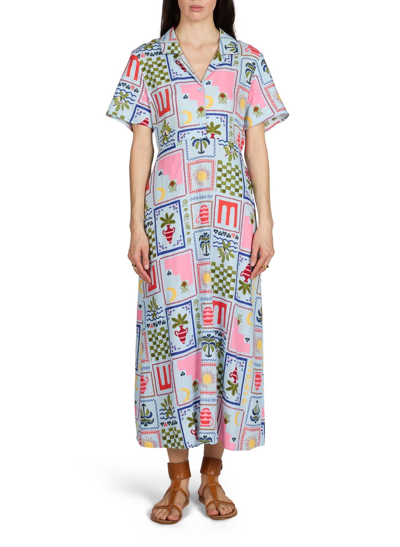 Printed midi dress with short sleeves OBJECT Blue