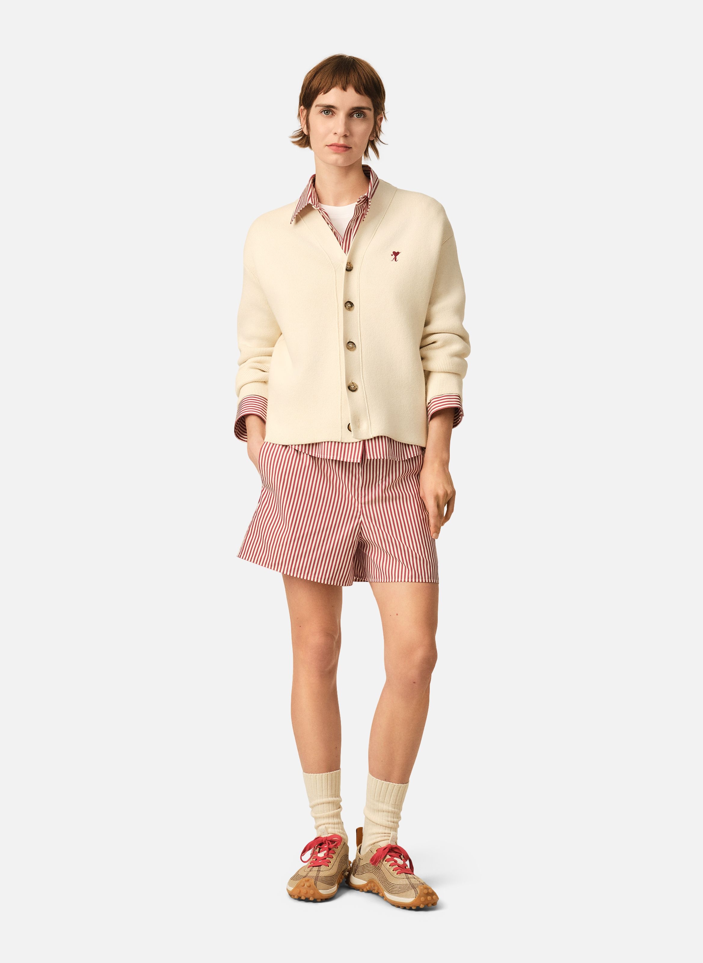 Cardigan ami de coeur flèche en coton et laine AMI PARIS Blanc