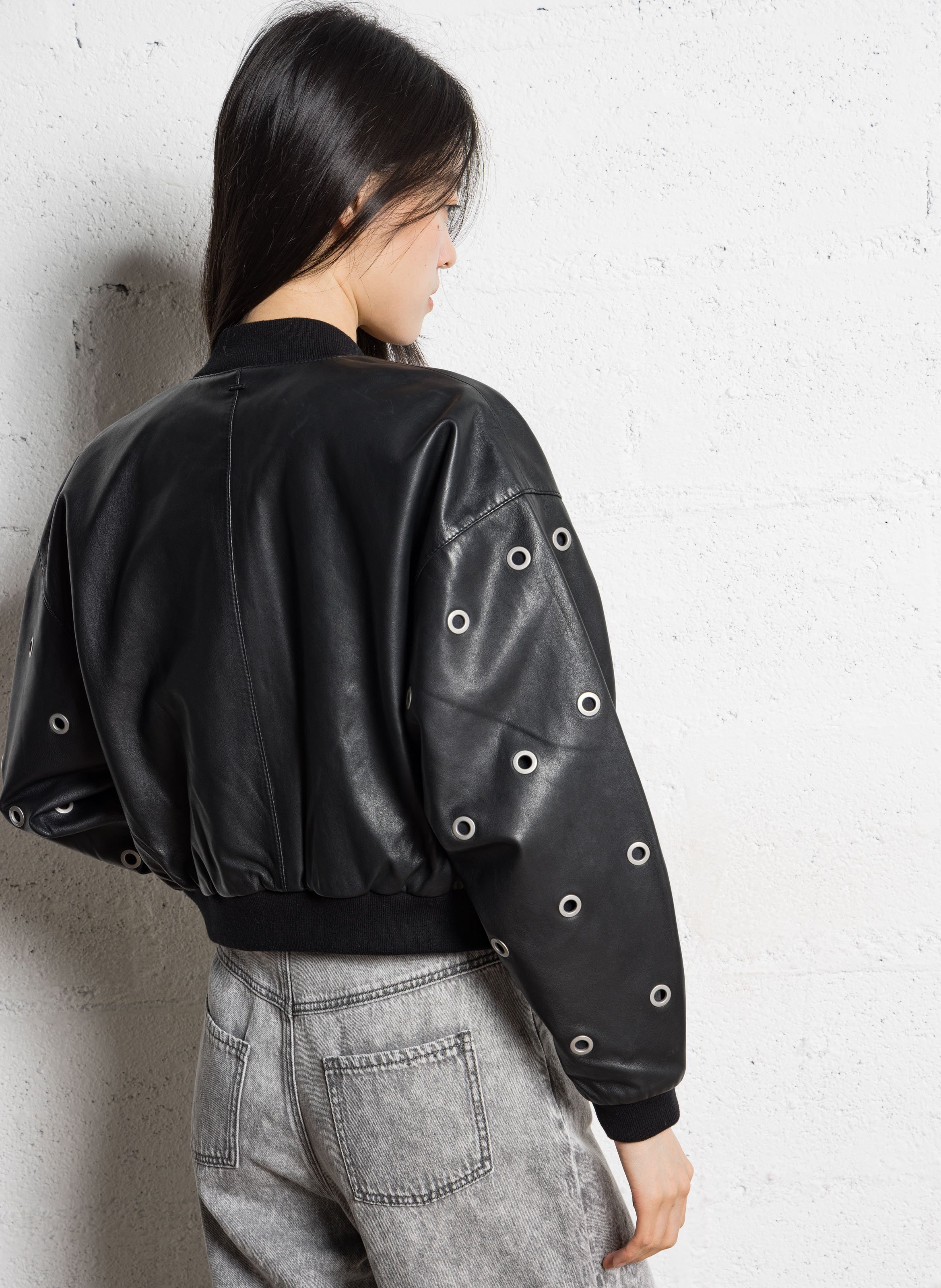 Veste droite col teddy en cuir IKKS Noir