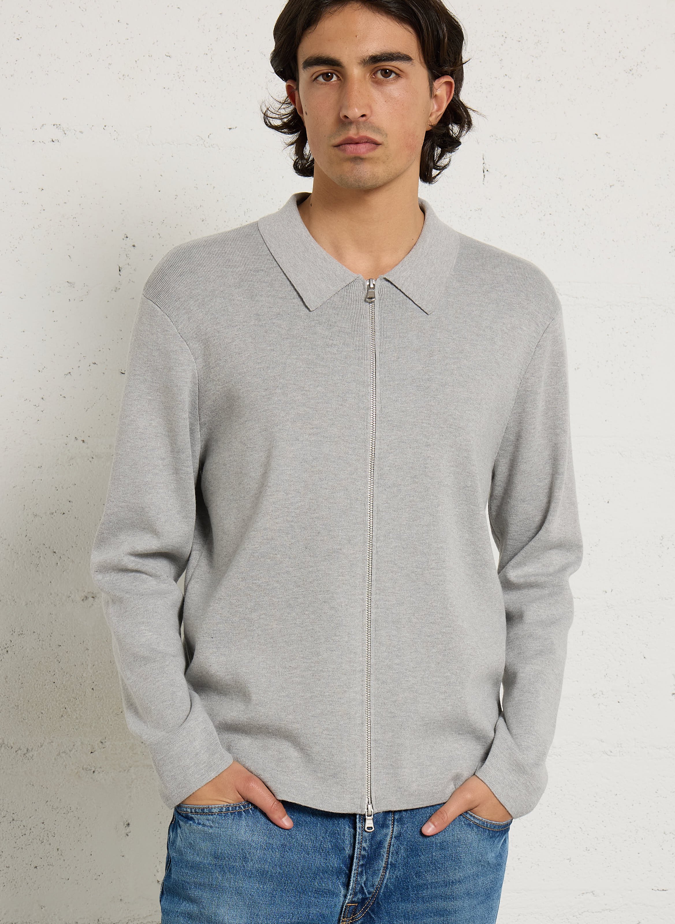 Cardigan droit col classique en maille IKKS Gris
