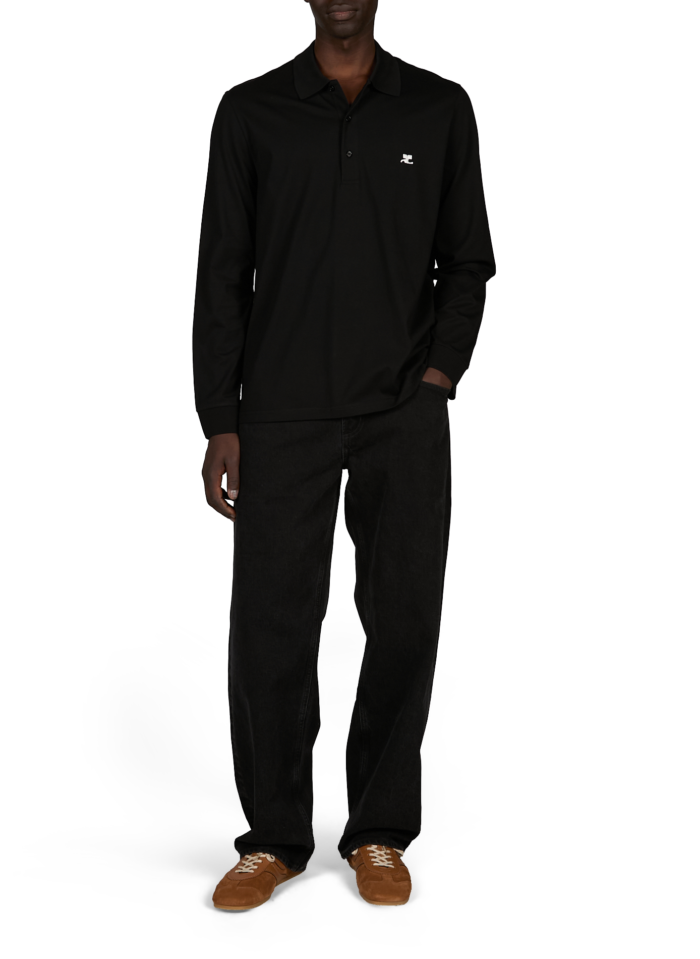 Long-sleeved cotton logo polo COURRÈGES Black