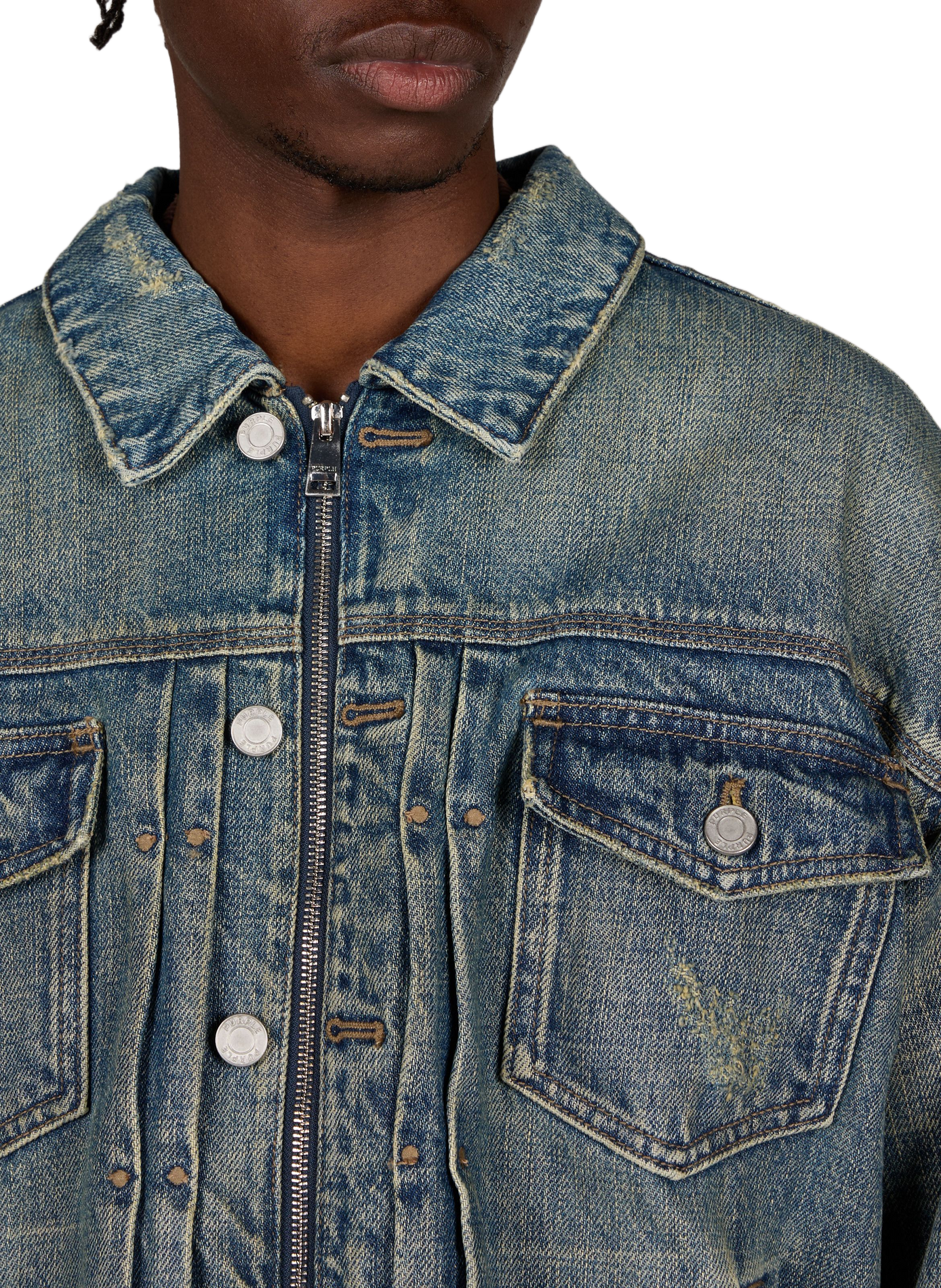 Straight-fit zip-up denim jacket PURPLE BRAND Blue