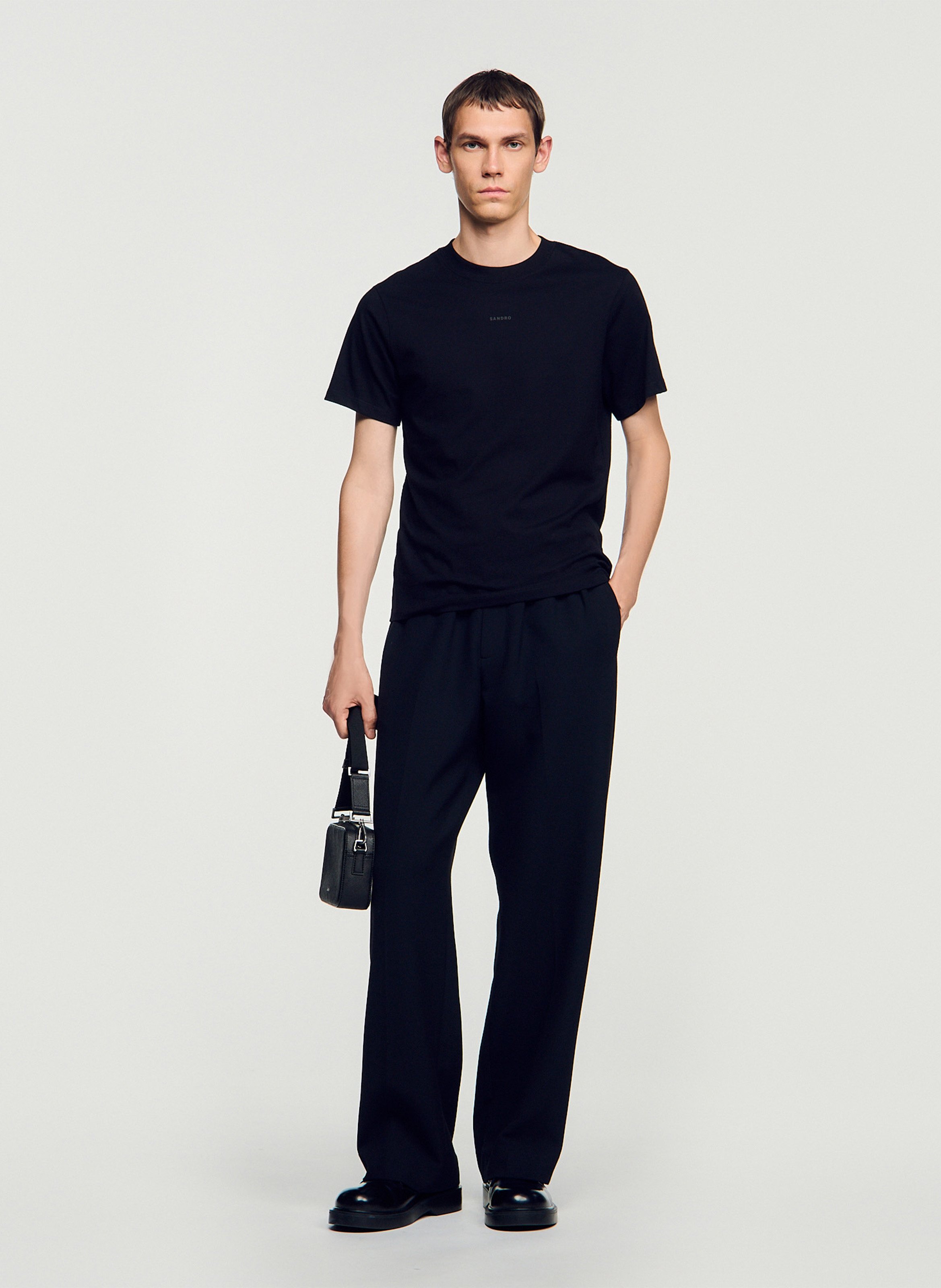 Tee-shirt col rond en coton SANDRO Noir