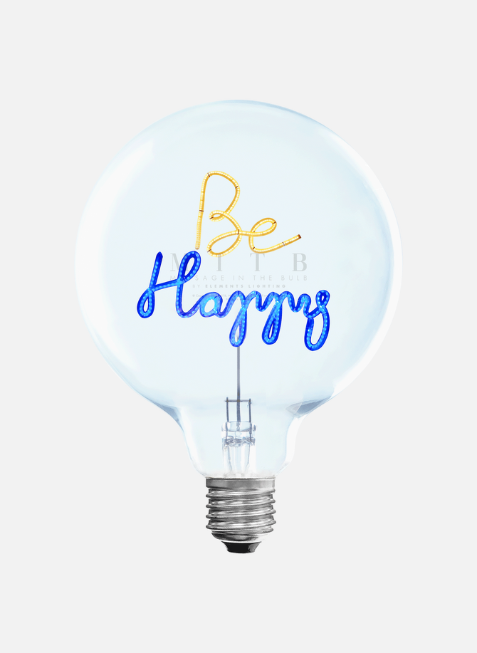 Glühbirne „Sei glücklich“-Botschaft in der Glühbirne