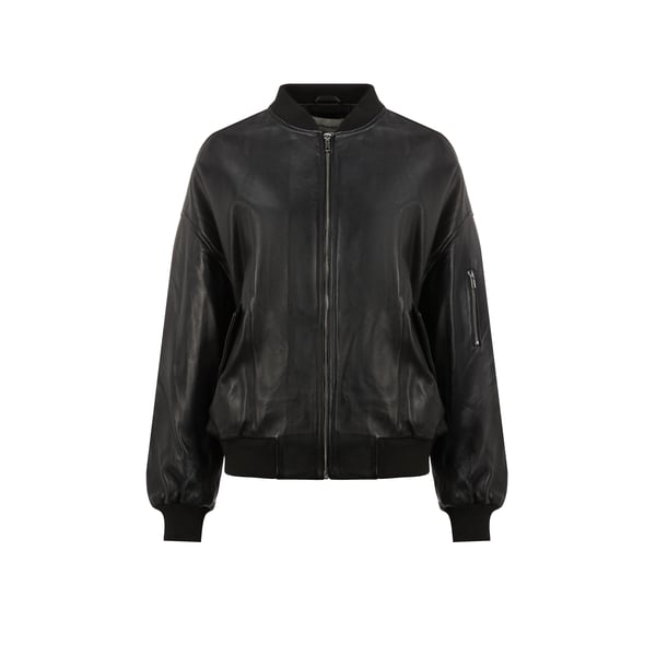 Saison 1865 Leather Bomber Jacket In Black