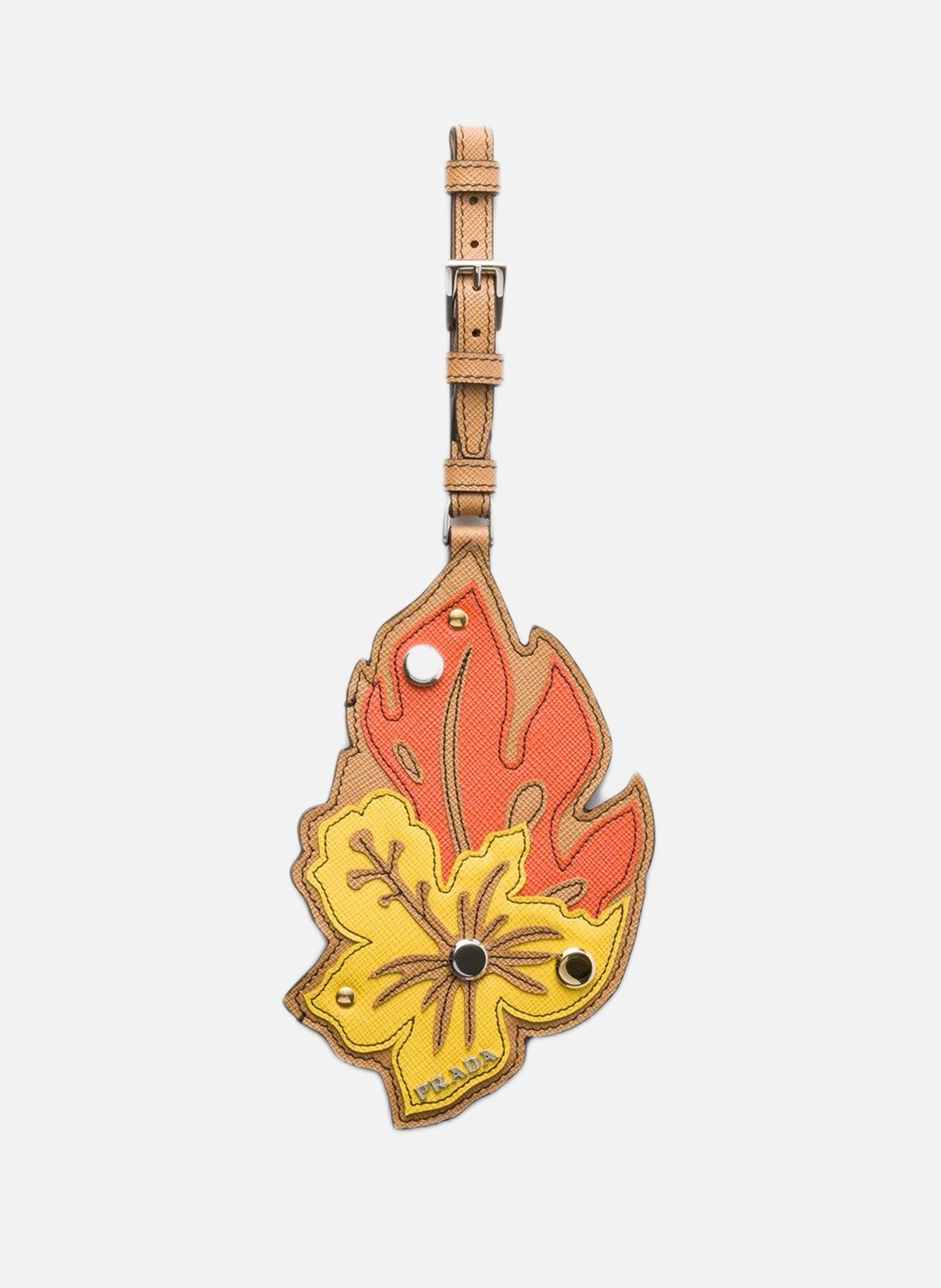 PRADA Porte-nom en cuir saffiano Beige