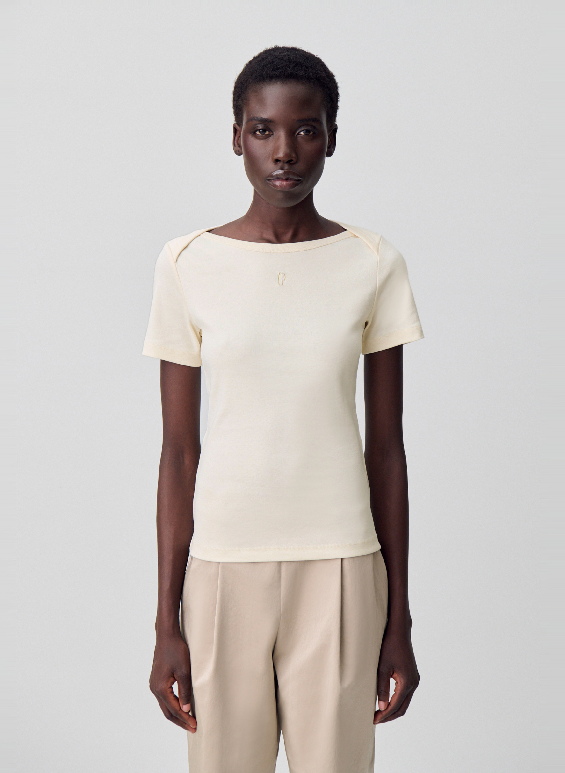 Tee-shirt moulant col bateau tamea CLAUDIE PIERLOT Beige