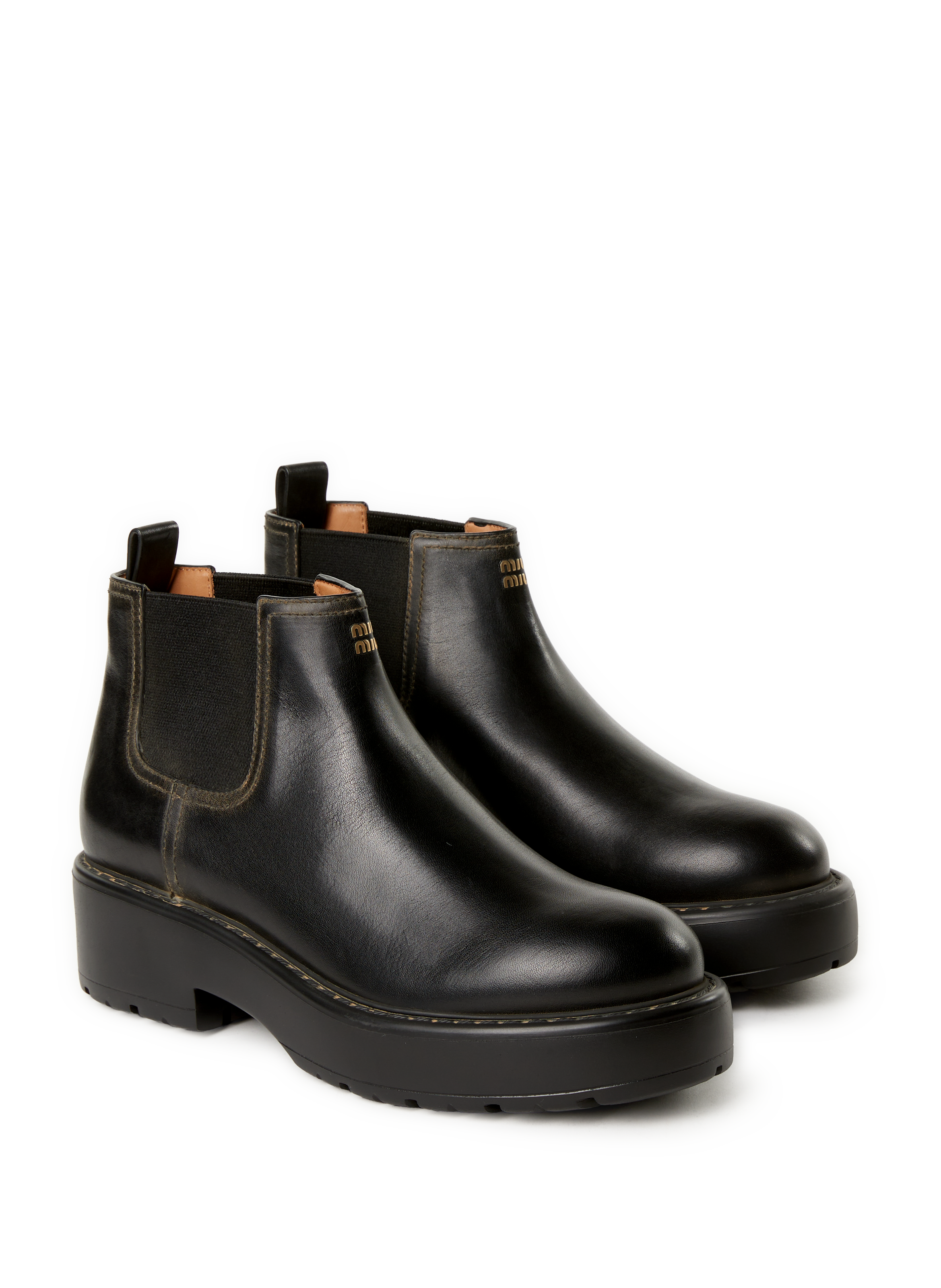 Bottines Chelsea en cuir MIU MIU Noir