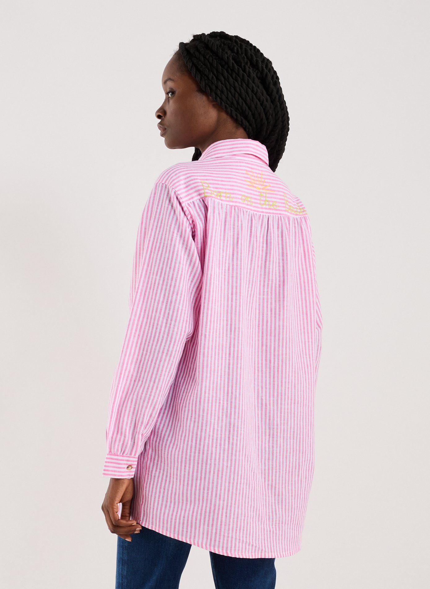 Chemise à rayures en lin et coton BANANA MOON Rose