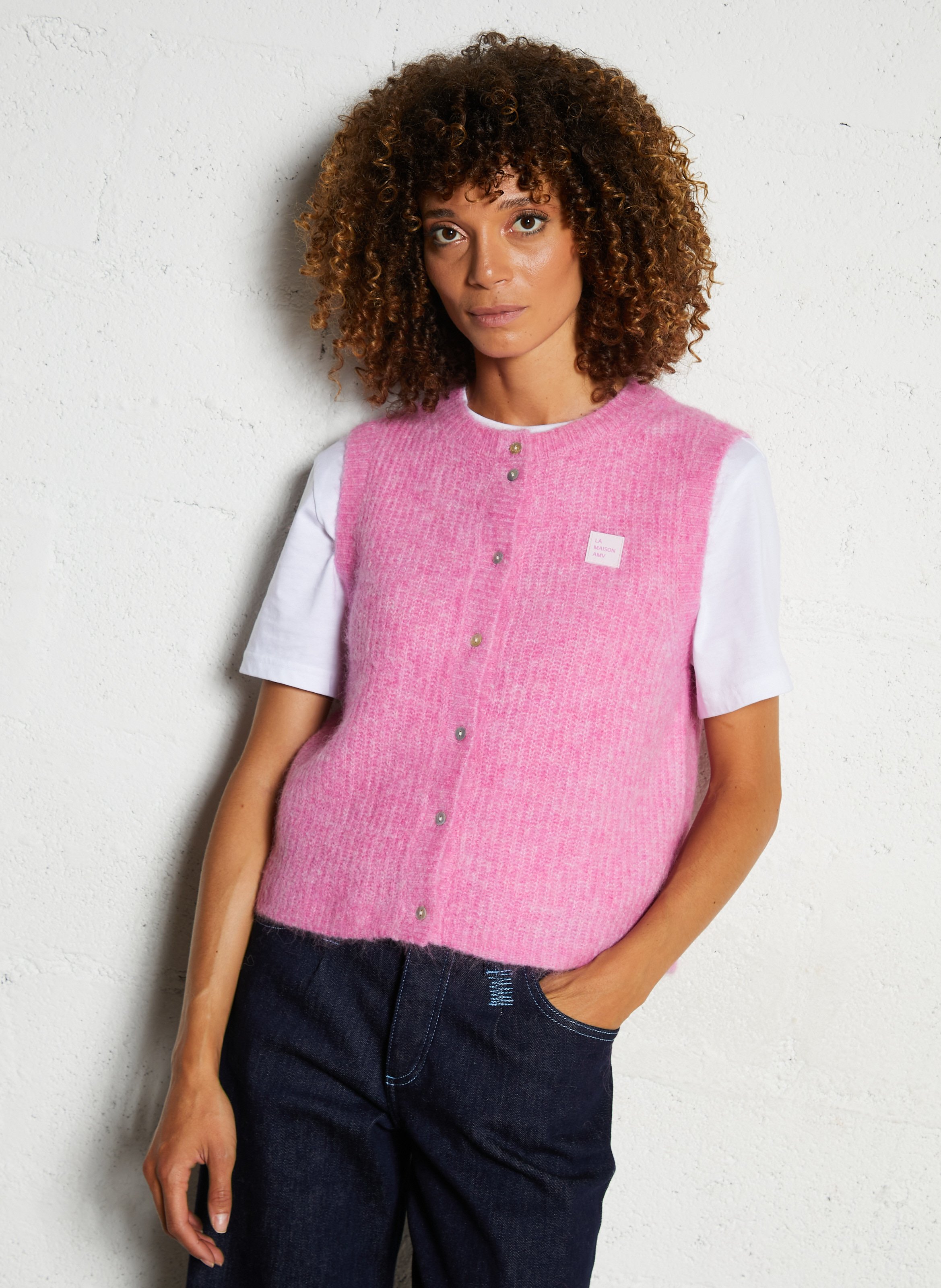 Gilet sans manches en maille duveteuse east AMERICAN VINTAGE Rose