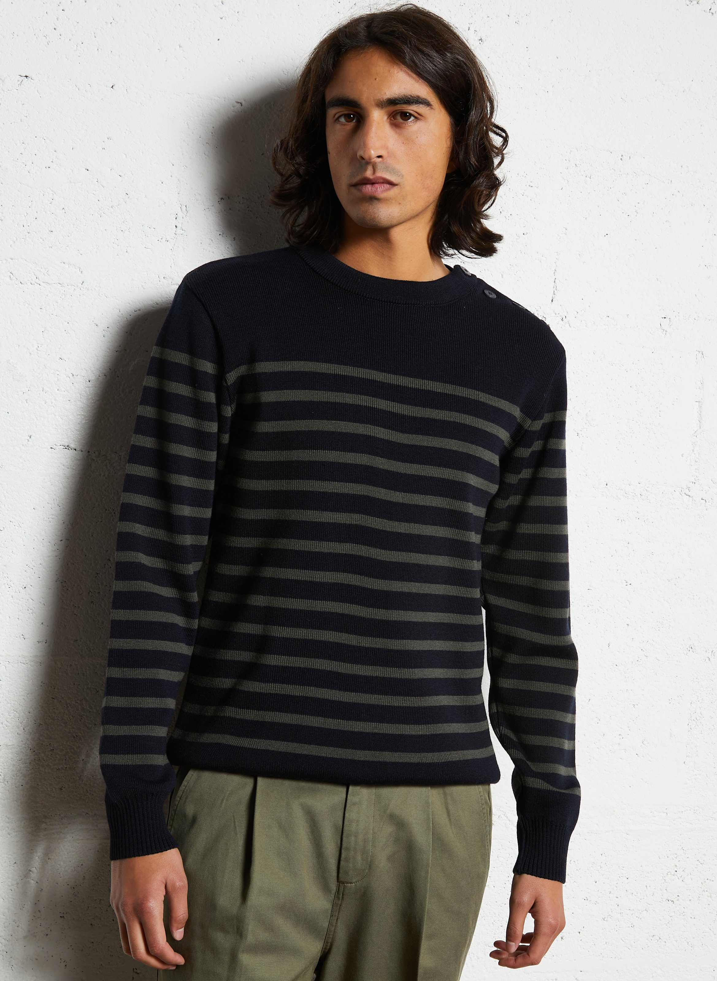 Pull col rond à rayures en laine mélangée ARMOR-LUX Bleu