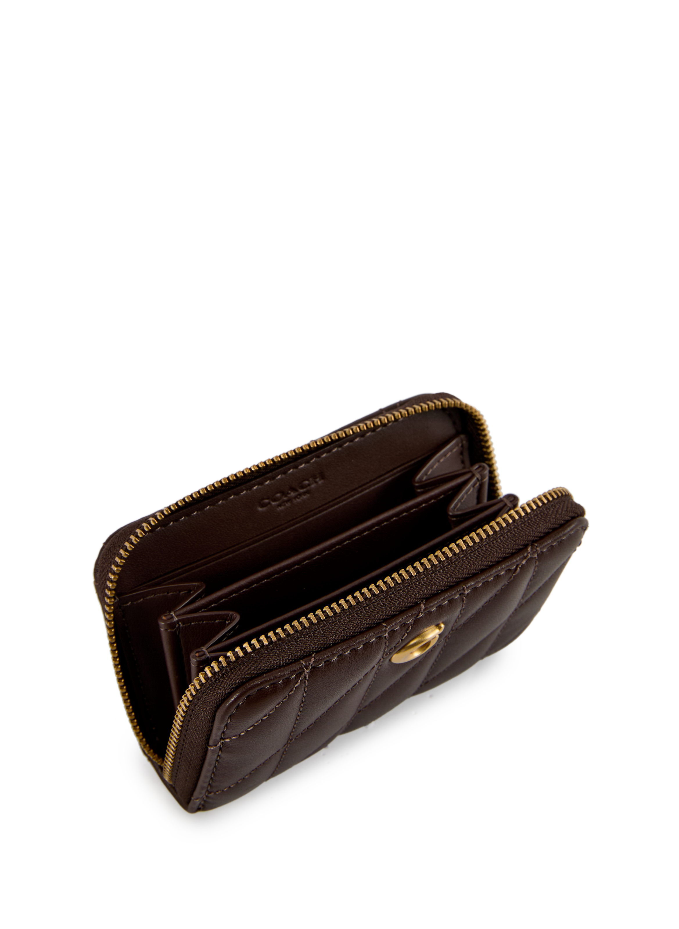 Quilted leather zippered coin purse COACH Brown