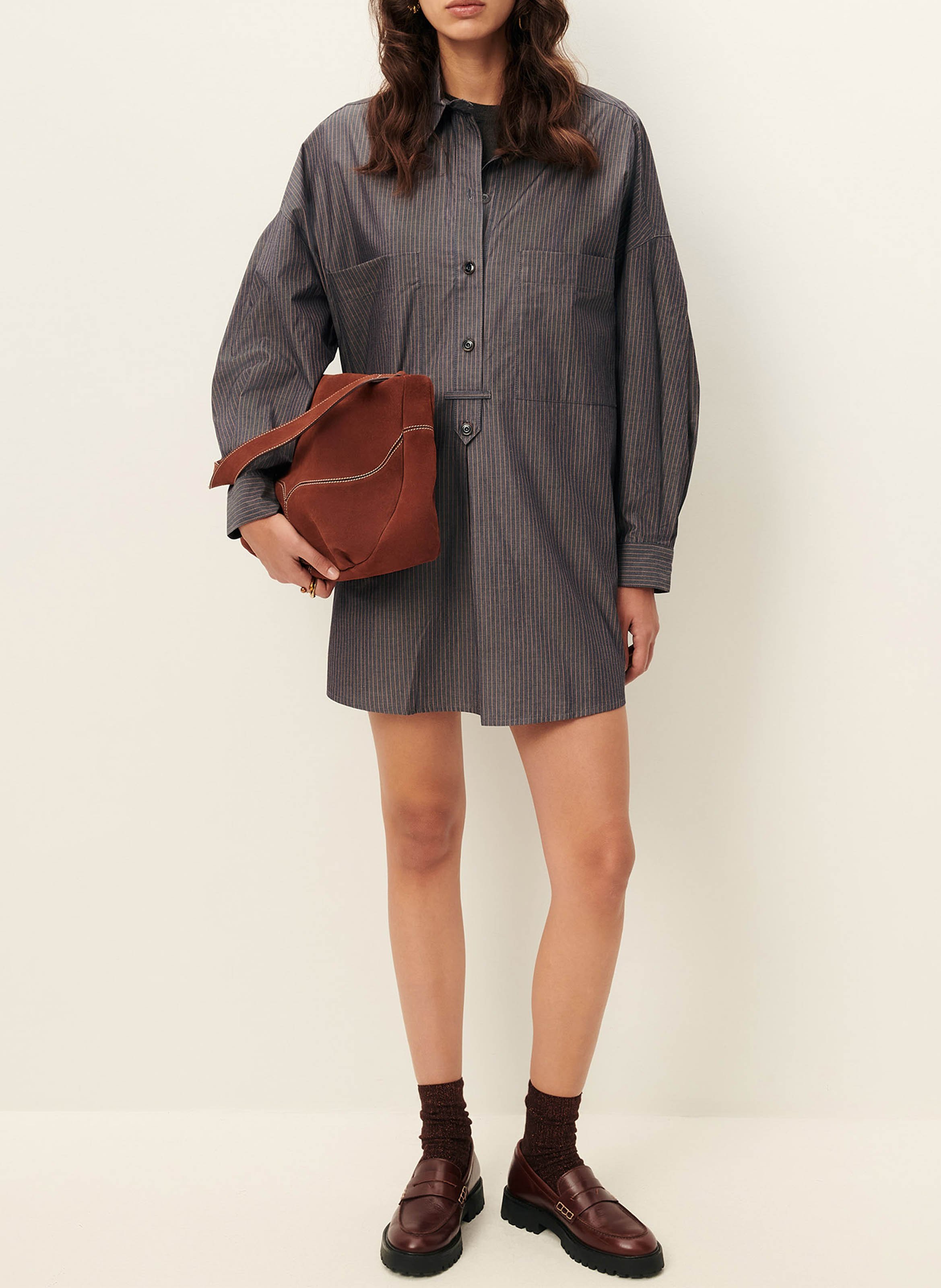 Robe chemise col classique ample en coton rayé fontella SESSUN Bleu