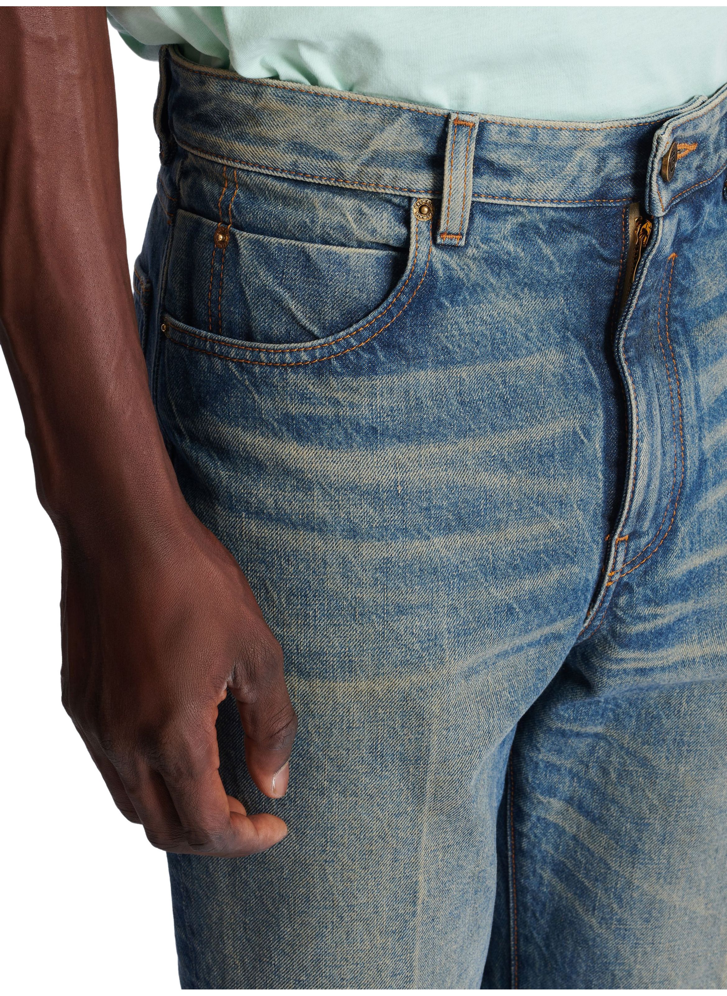 Pantalon droit jambe ajustée en denim vintage BALMAIN Bleu