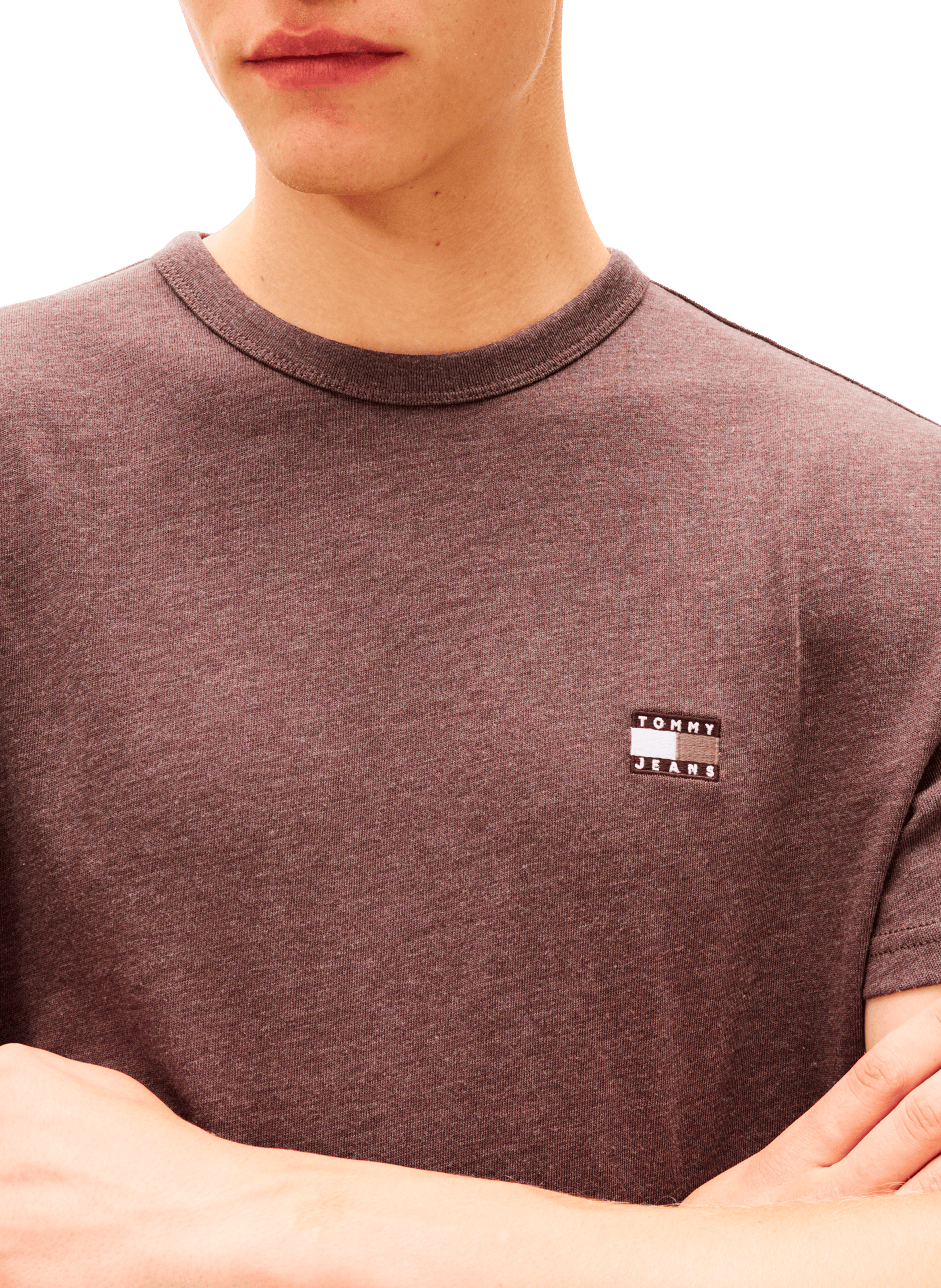 Round neck short sleeve t-shirt with embroidered logo TOMMY HILFIGER Brown