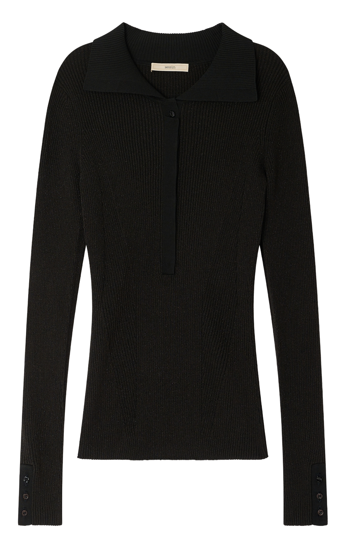 Top ajusté col classique en maille lykke SESSUN Noir