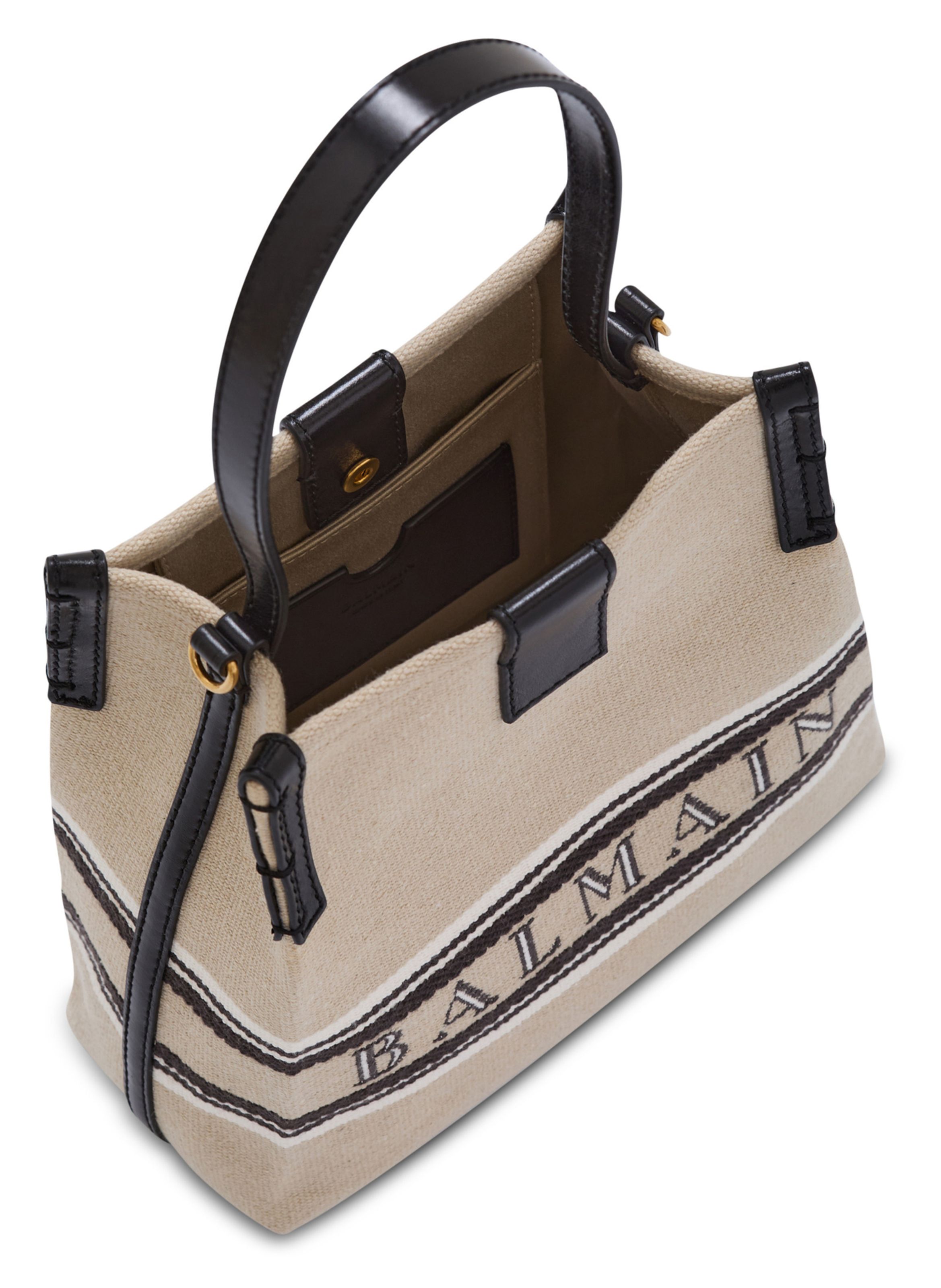 Sac release bucket en toile et cuir de veau BALMAIN Beige