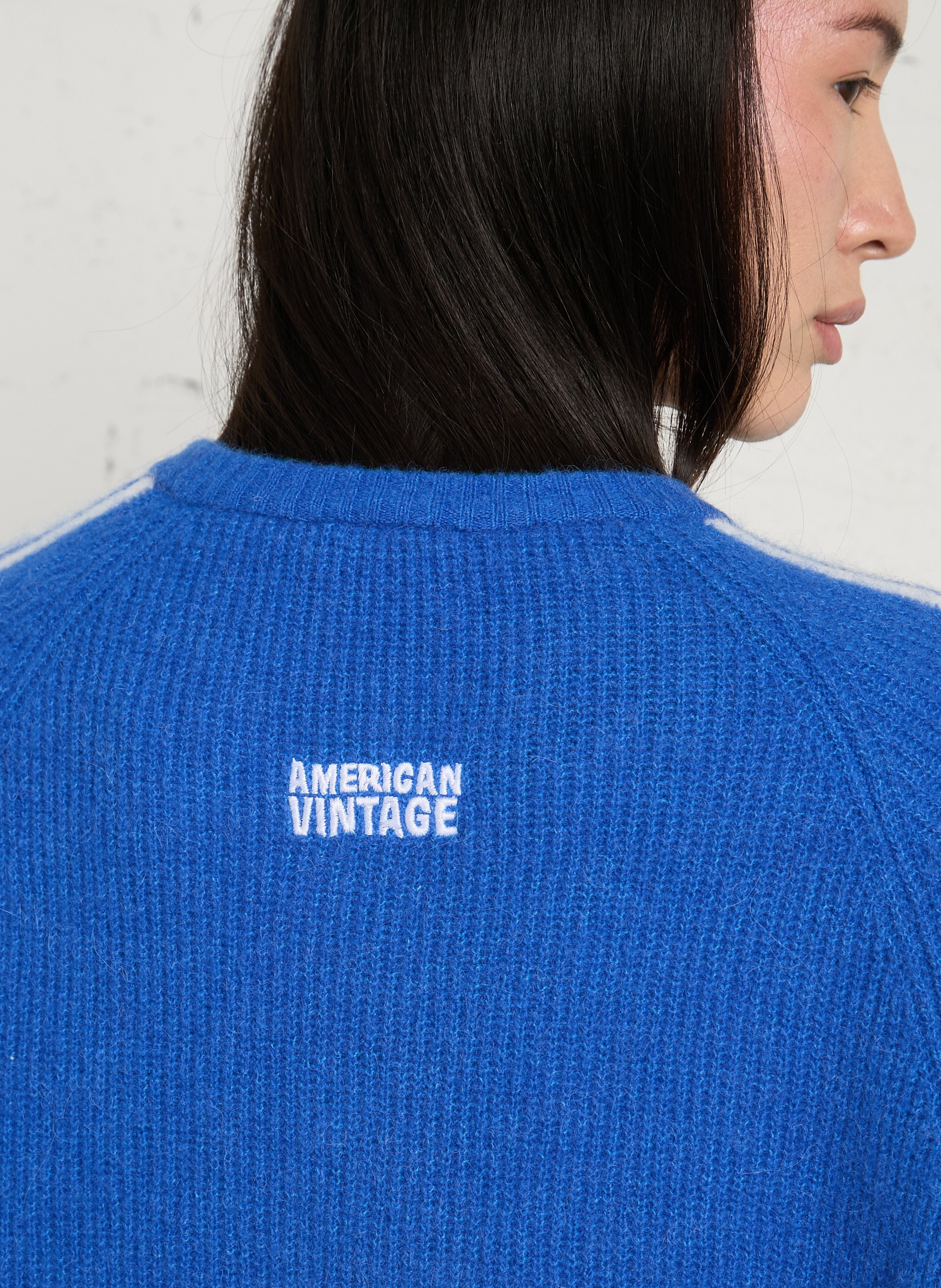 Gilet droit col rond en maille vitow AMERICAN VINTAGE Bleu