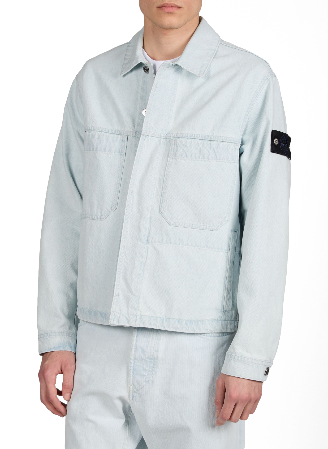 Veste denim à col classique en coton STONE ISLAND Bleu
