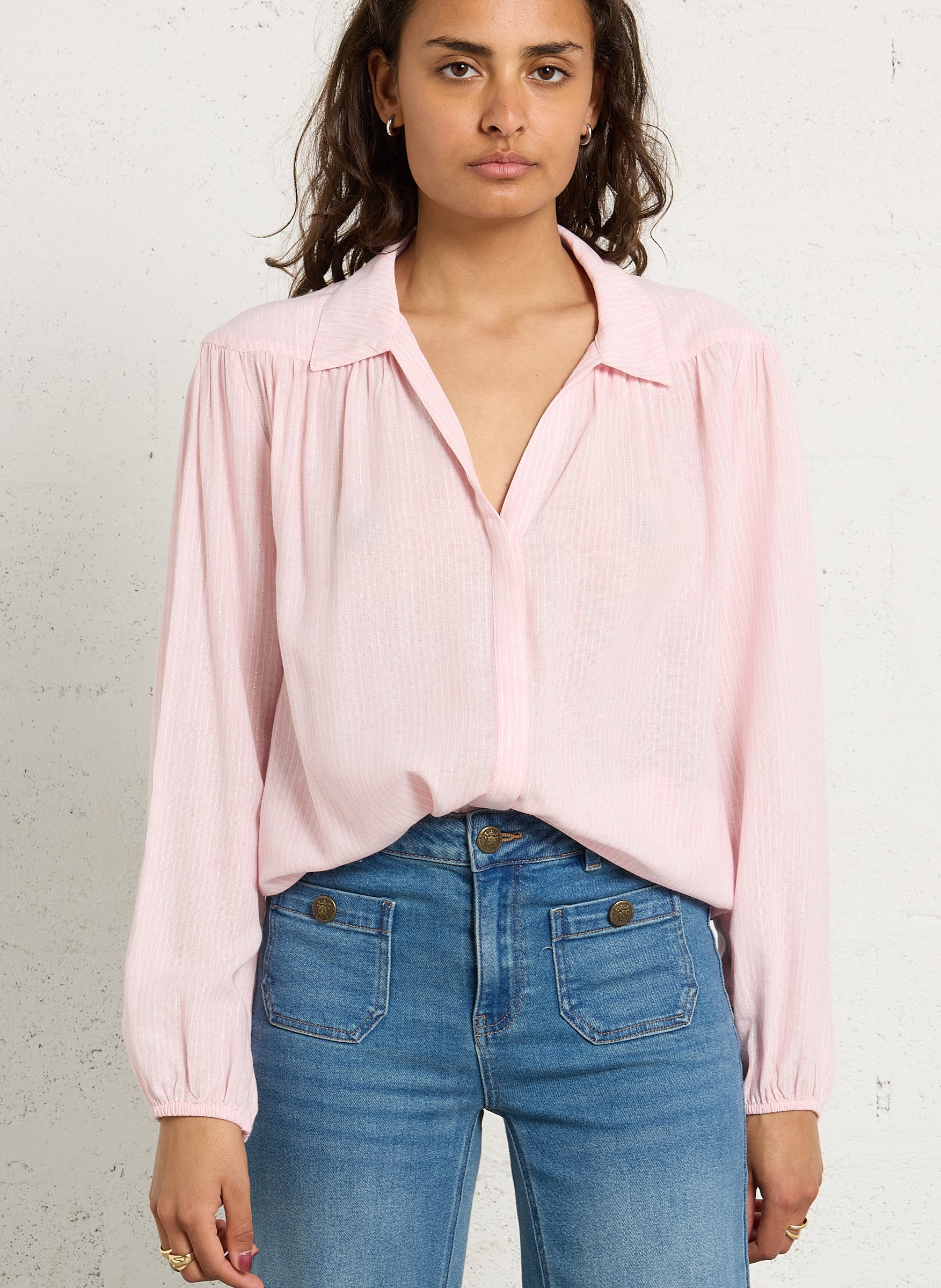 Chemisier rayé fluide à fils métallisés seattle MAISON 123 Rose
