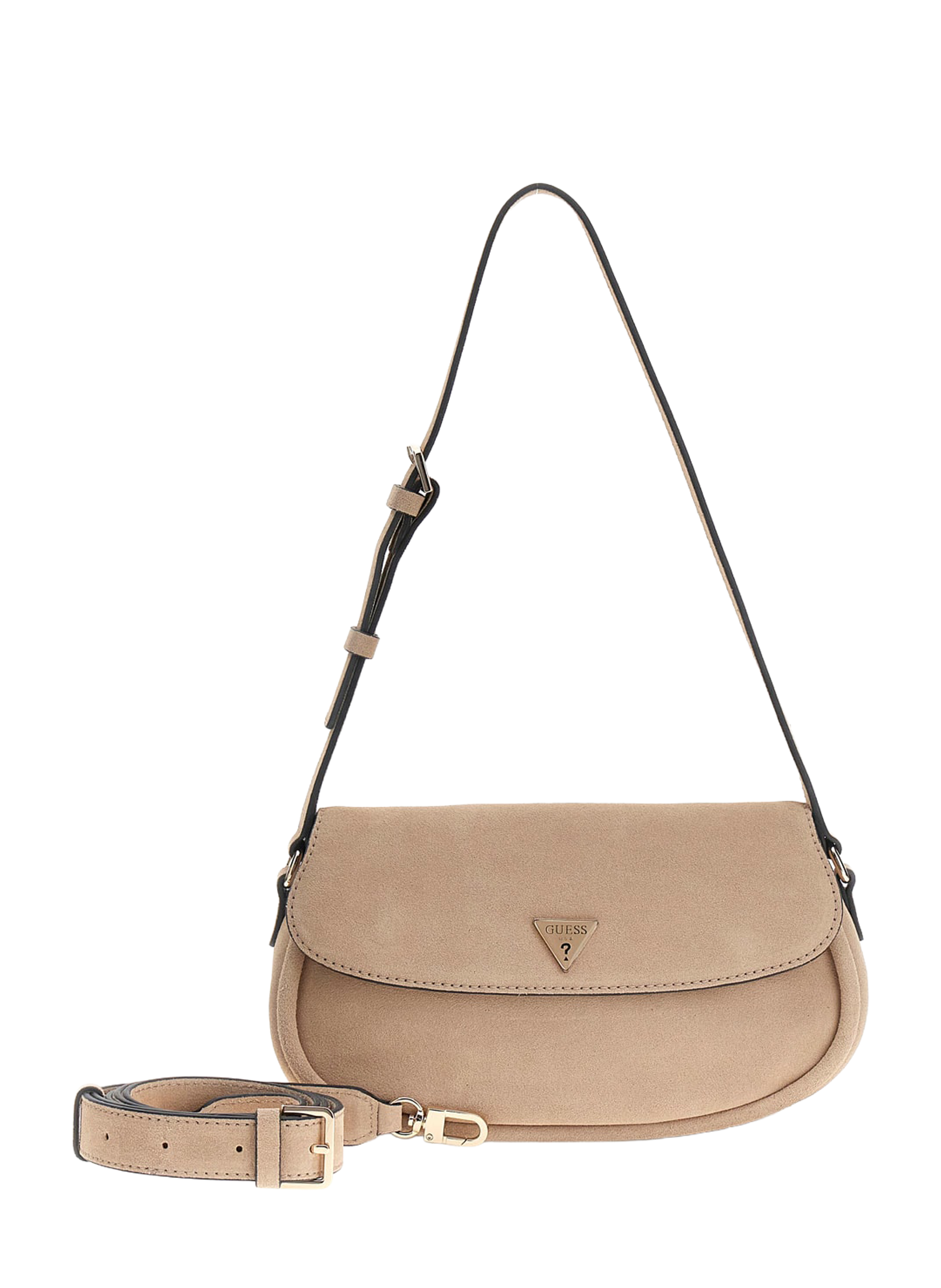 Suede leather shoulder bag GUESS Beige