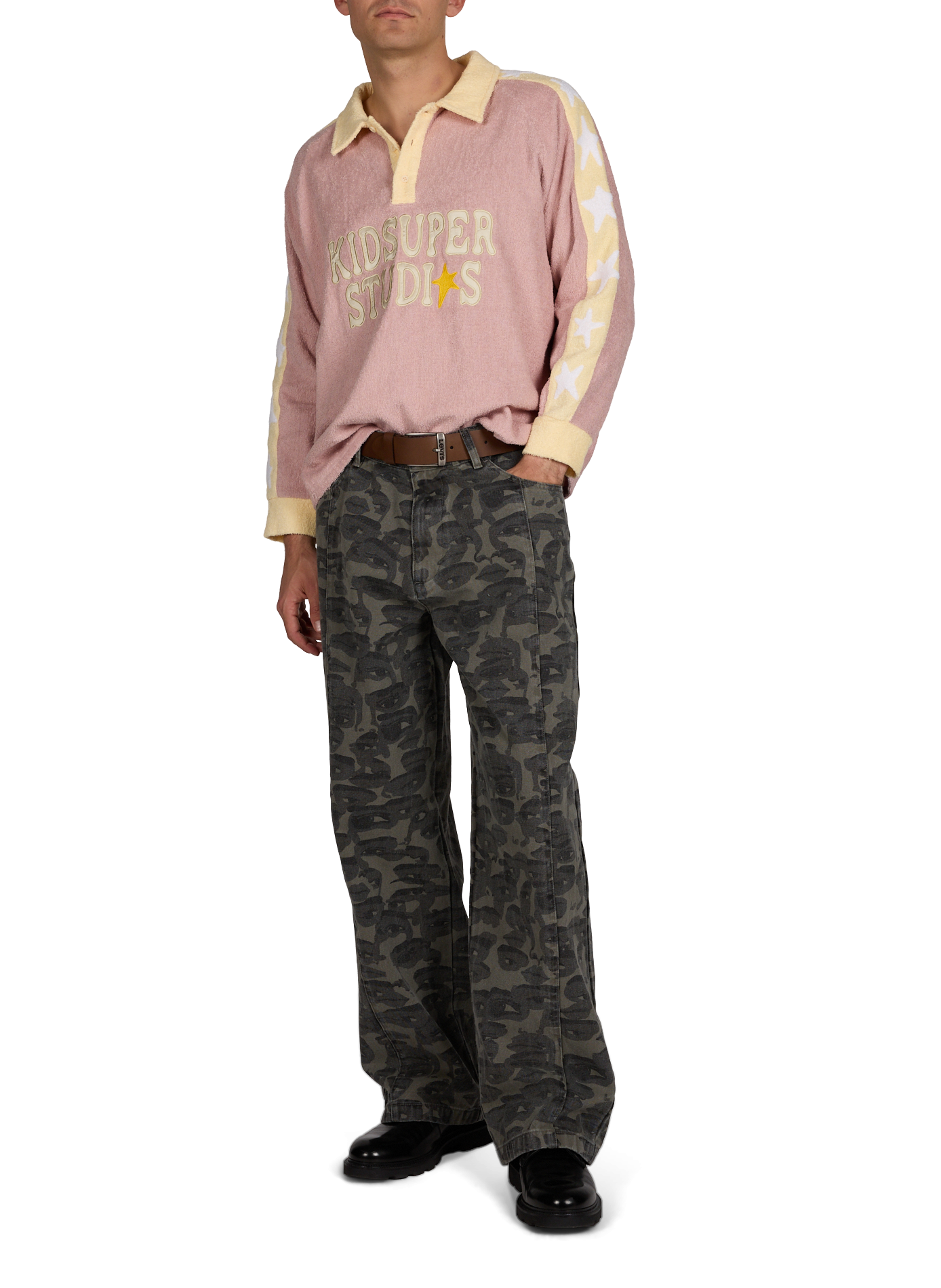 Sweat à col polo en tissu éponge de coton KIDSUPER Rose