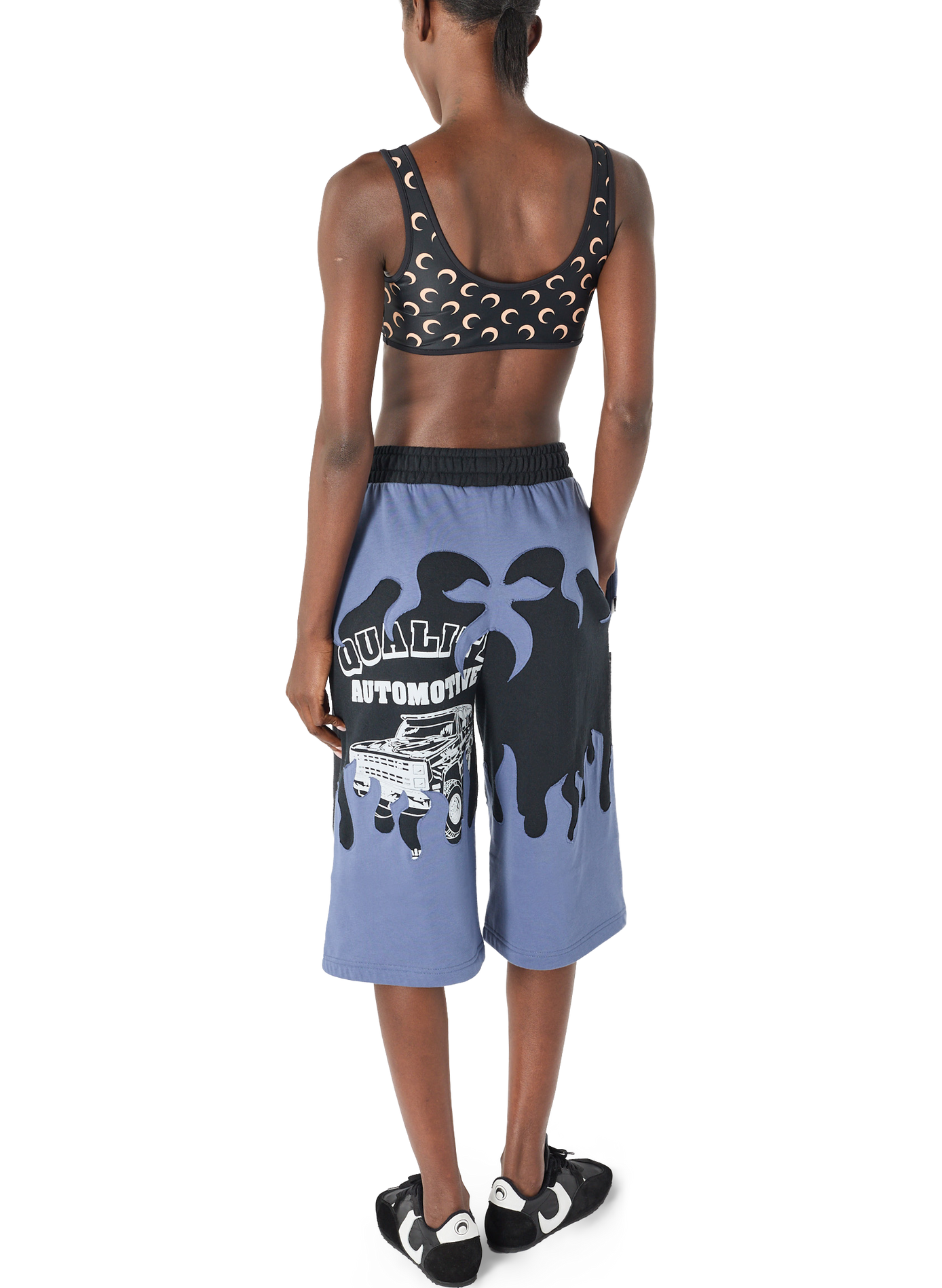 Bermuda upcyclé en jersey à patchs fleurs unisexe MARINE SERRE Blauw