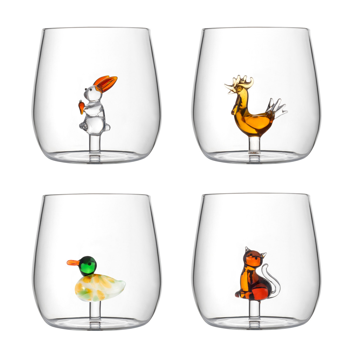 Topies - set de 4 gobelets assortis : chat, coq, lapin et canard MEDARD DE NOBLAT Transparent