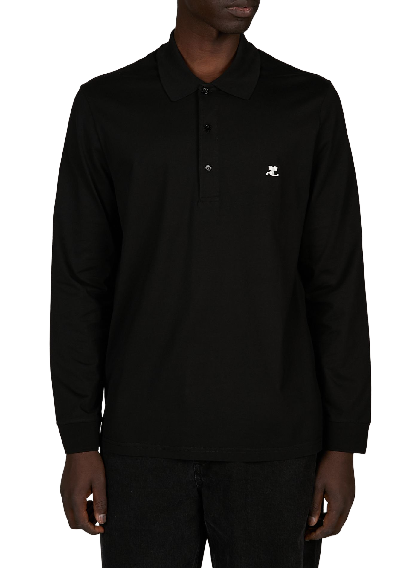Polo a maniche lunghe con logo in cotone COURRÈGES Nero