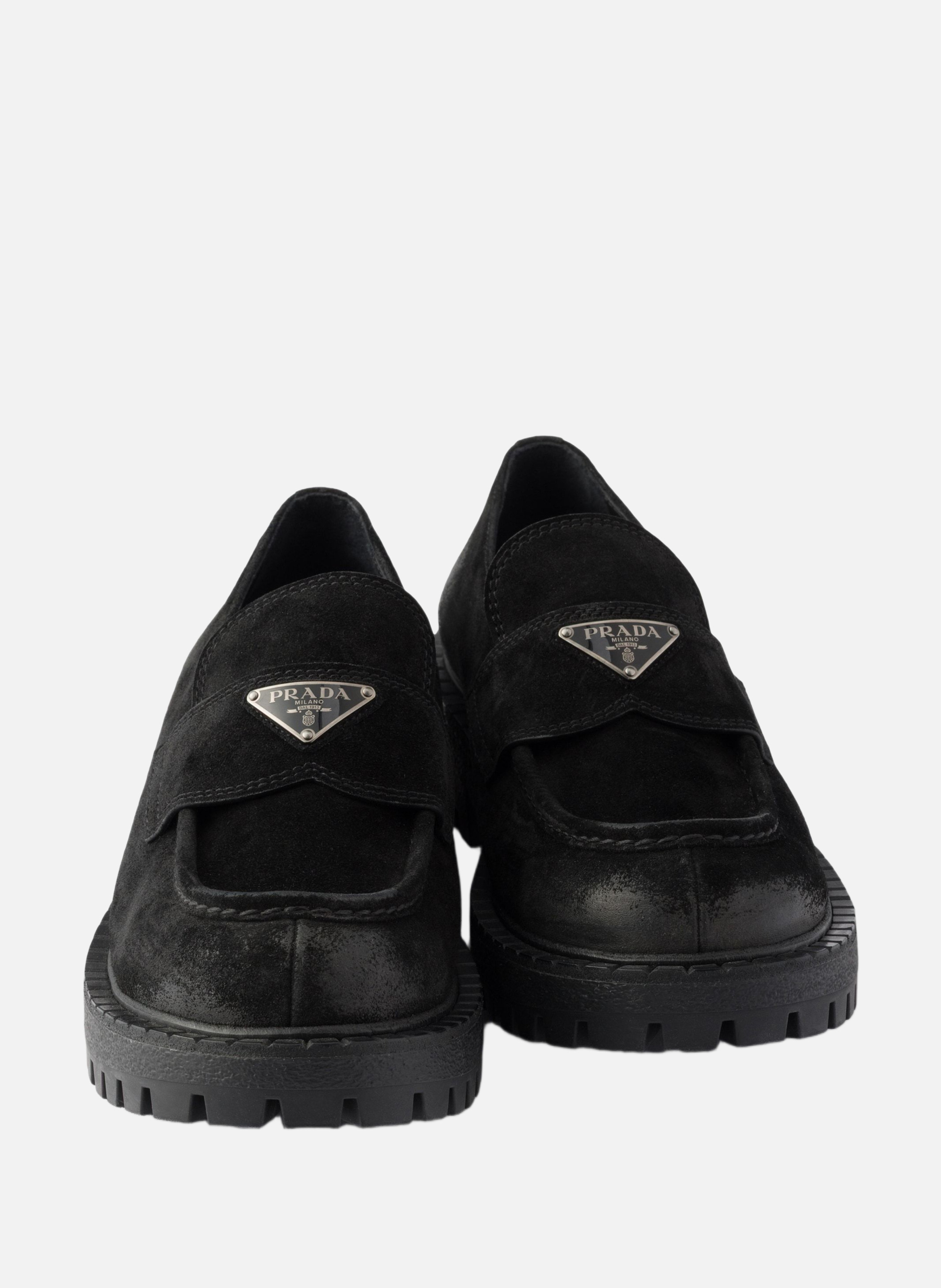 Mocassins en veau velours vieilli PRADA Noir