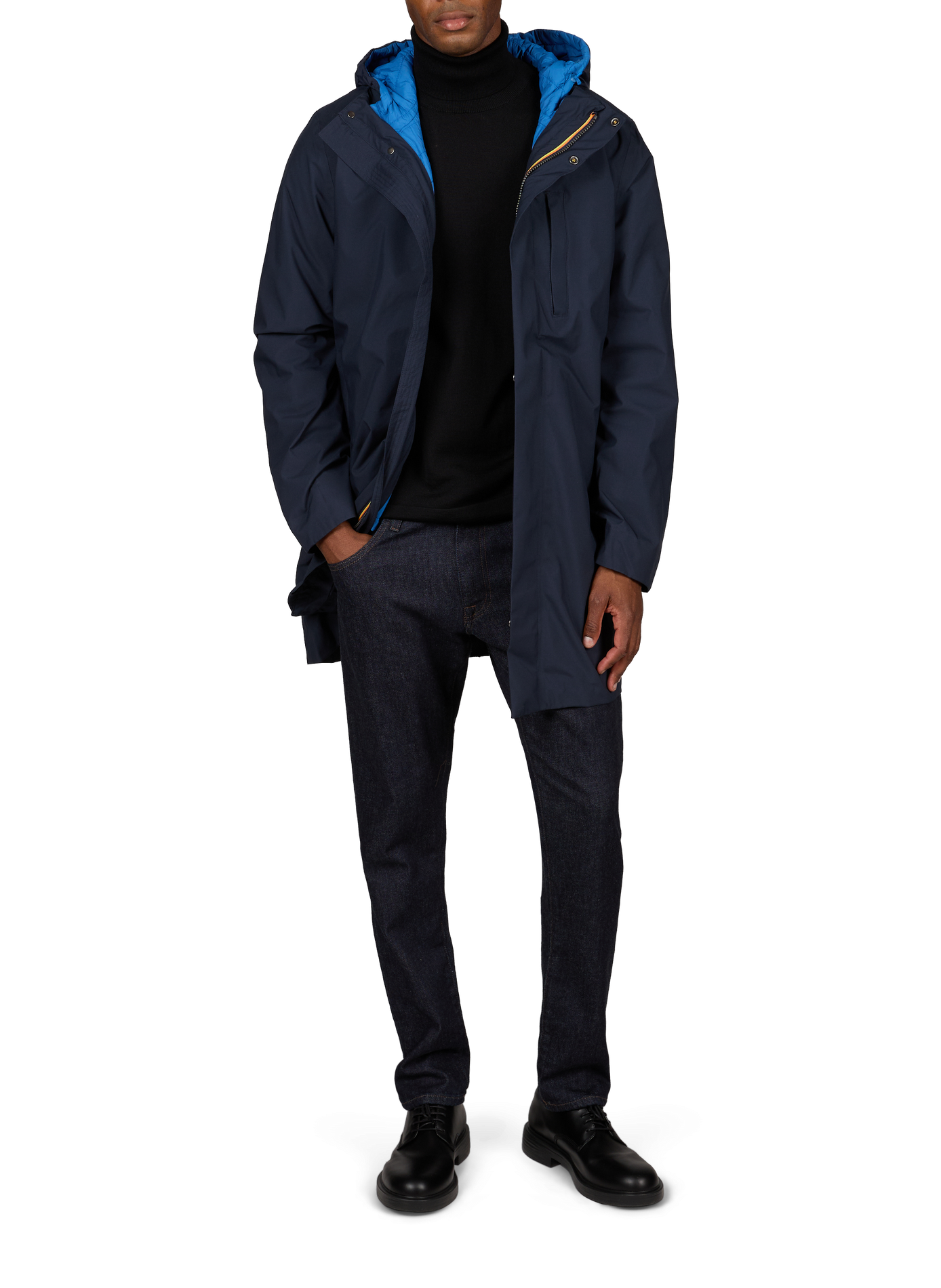 Straight parka with logo hood K-WAY Blue