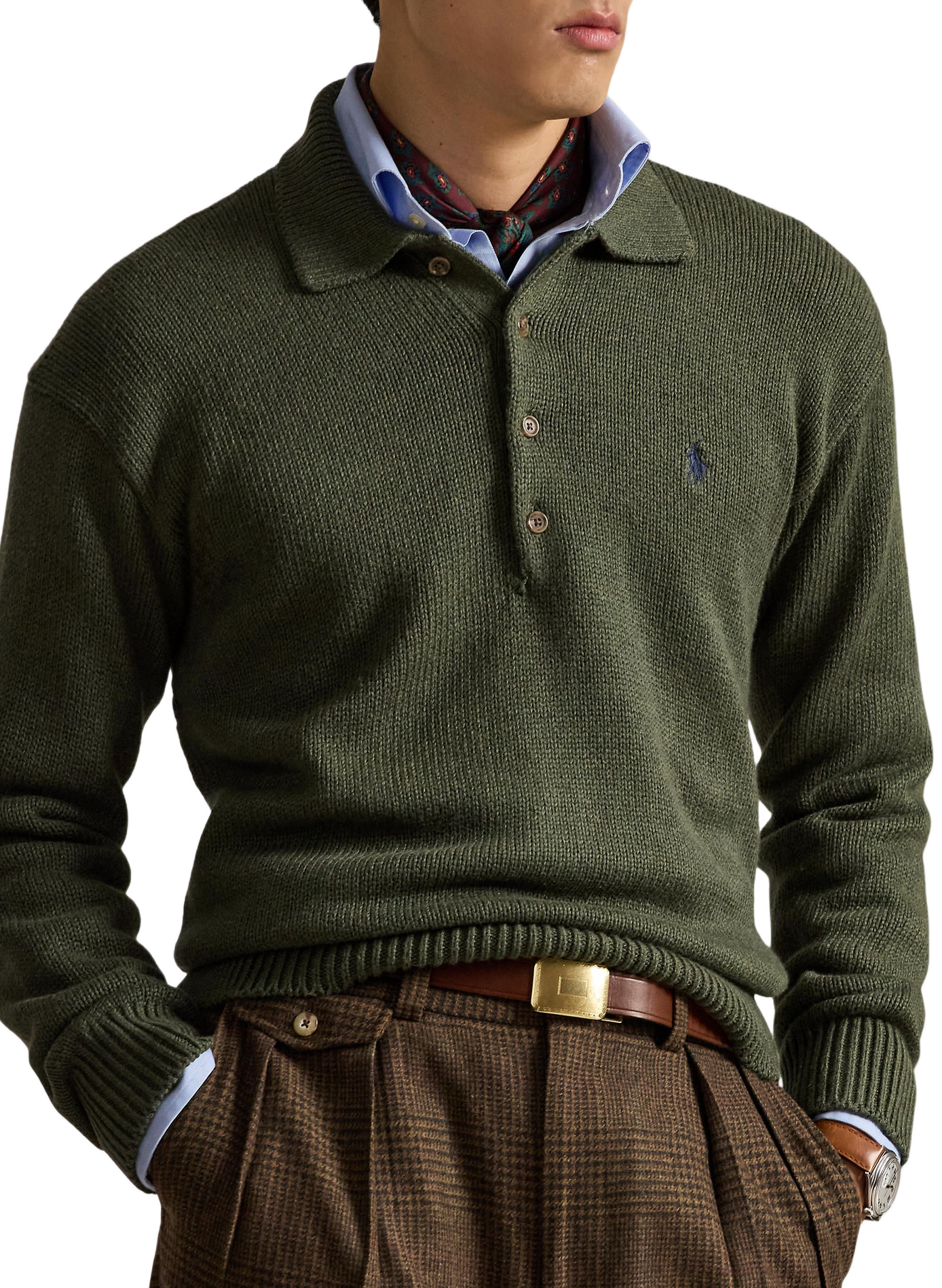 Pull droit col polo en coton | Vert POLO RALPH LAUREN Homme