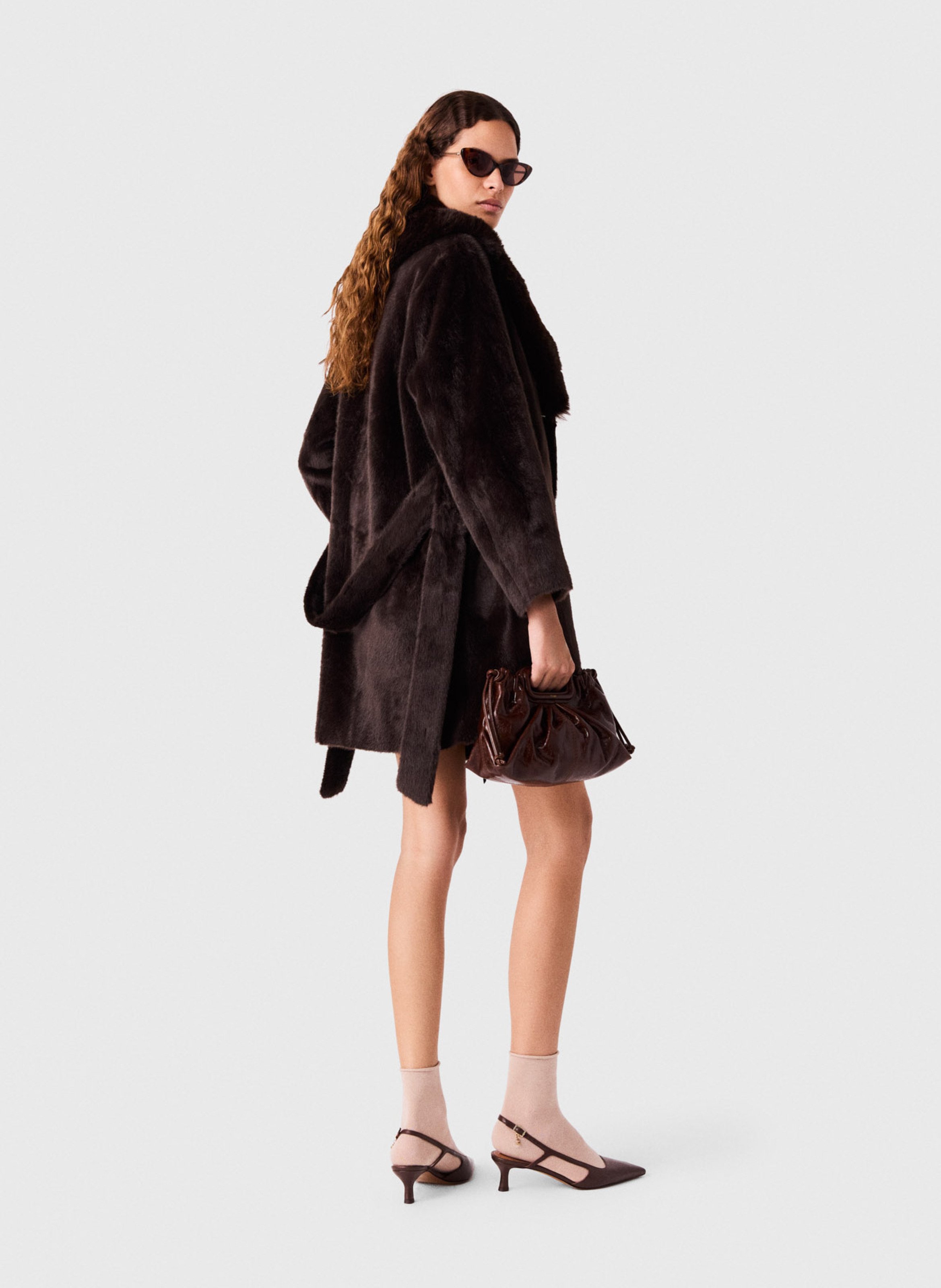 Manteau mi-long en fourrure synthétique MAJE Marron