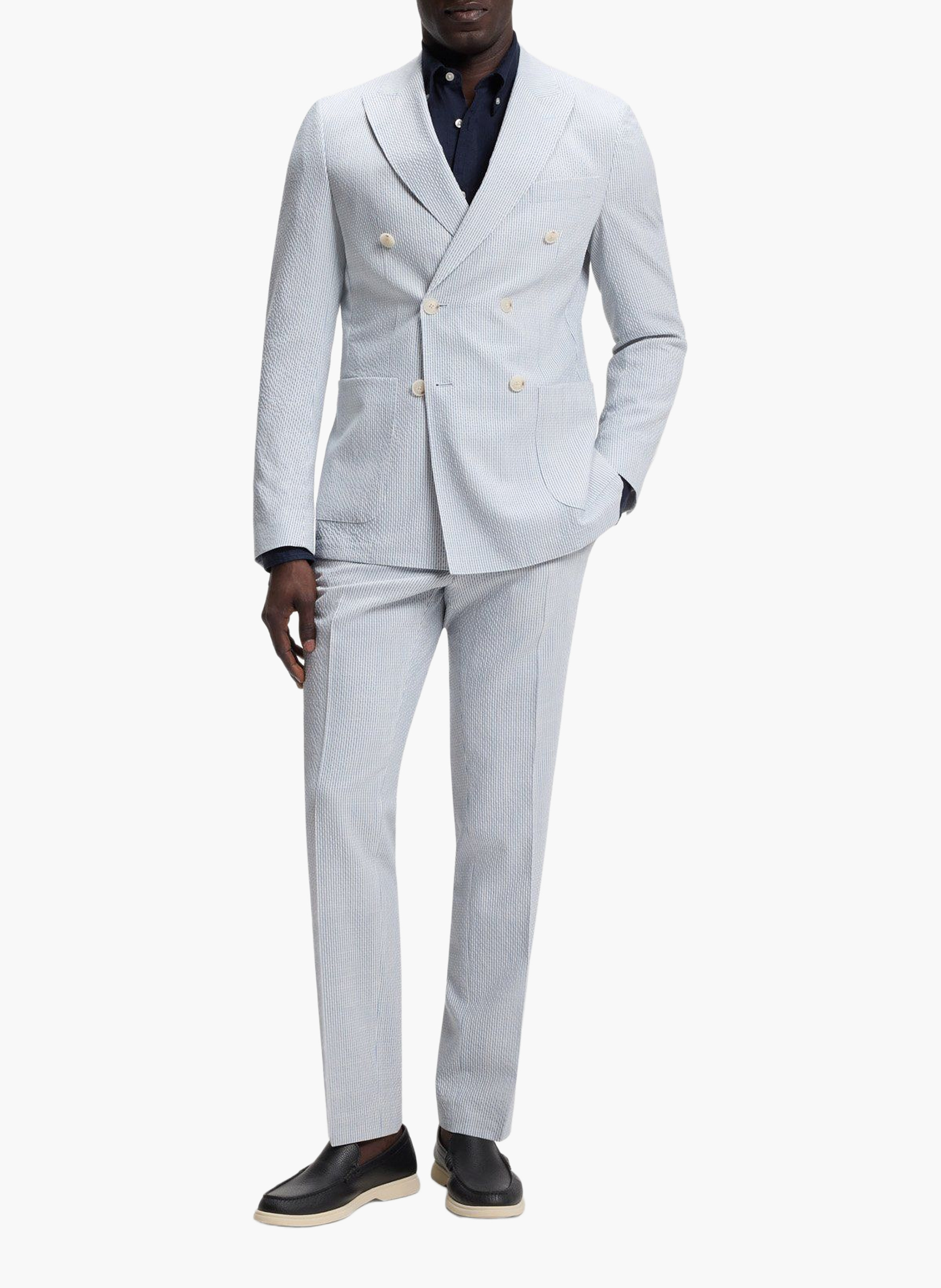 Chemise en lin col classique BOSS Bleu