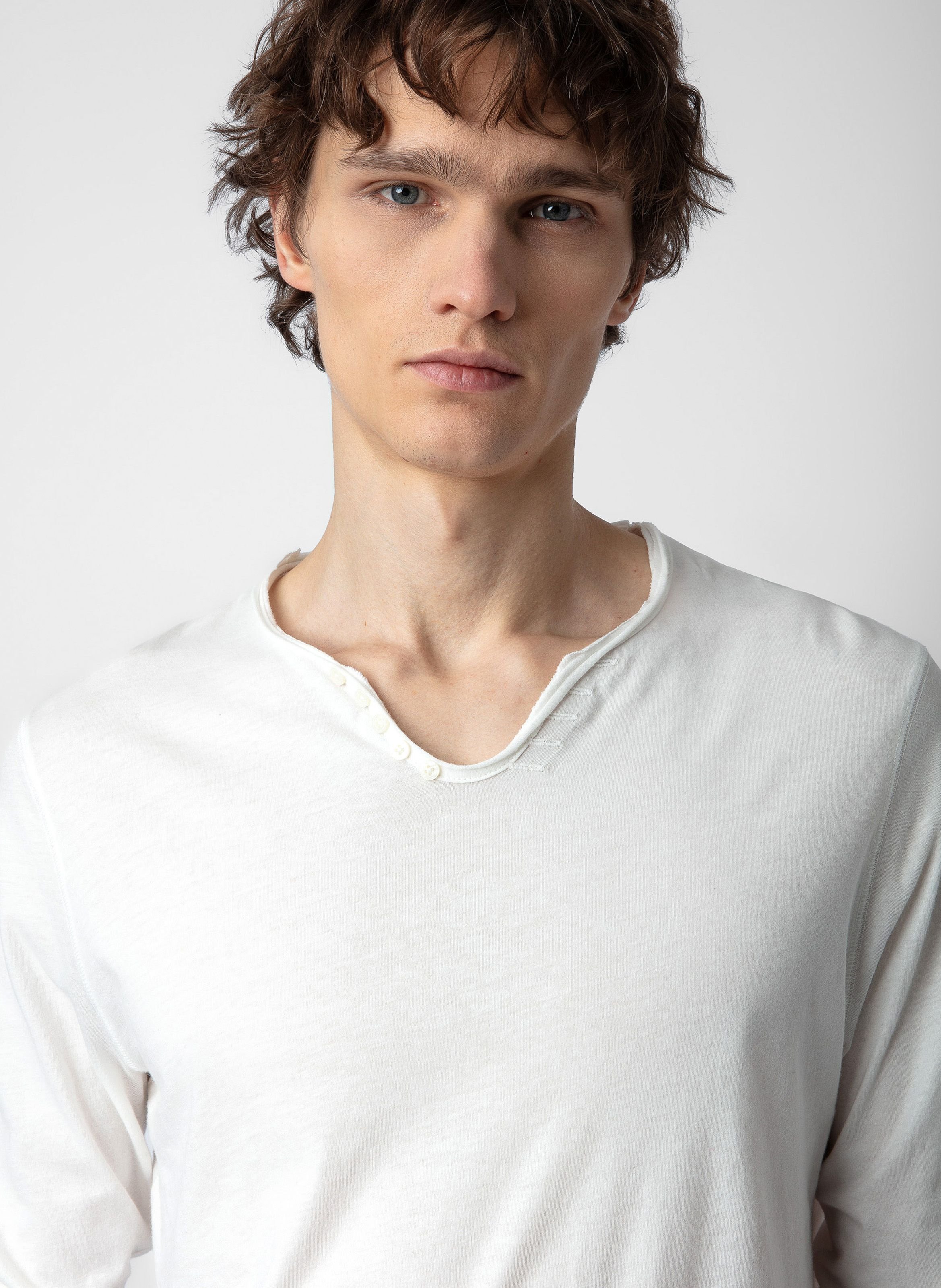 Tee-shirt col tunisien regular-fit en coton monastir ZADIG&VOLTAIRE Blanc