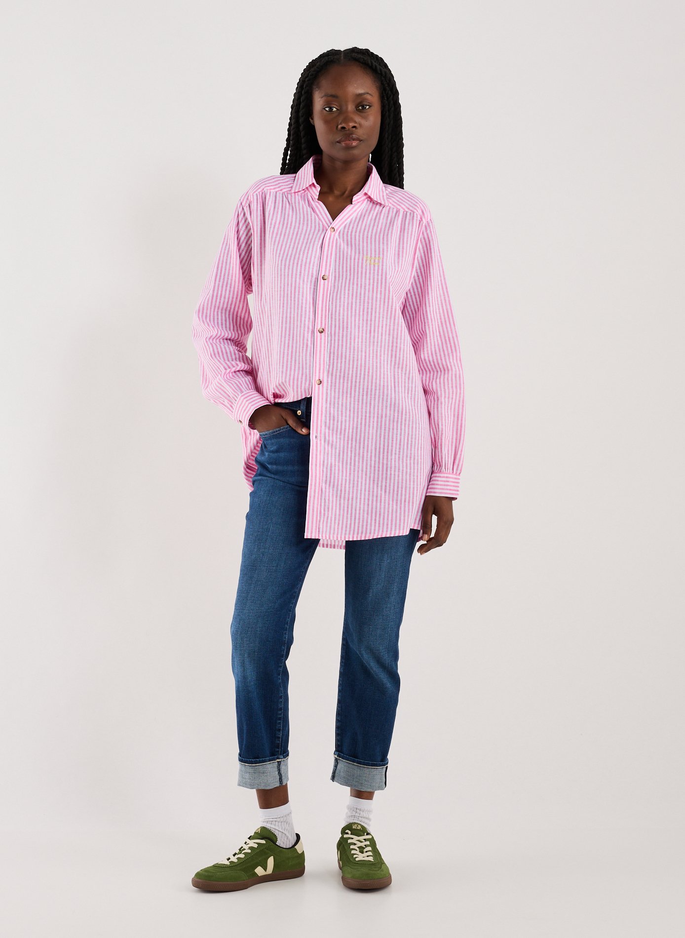 Chemise à rayures en lin et coton BANANA MOON Rose