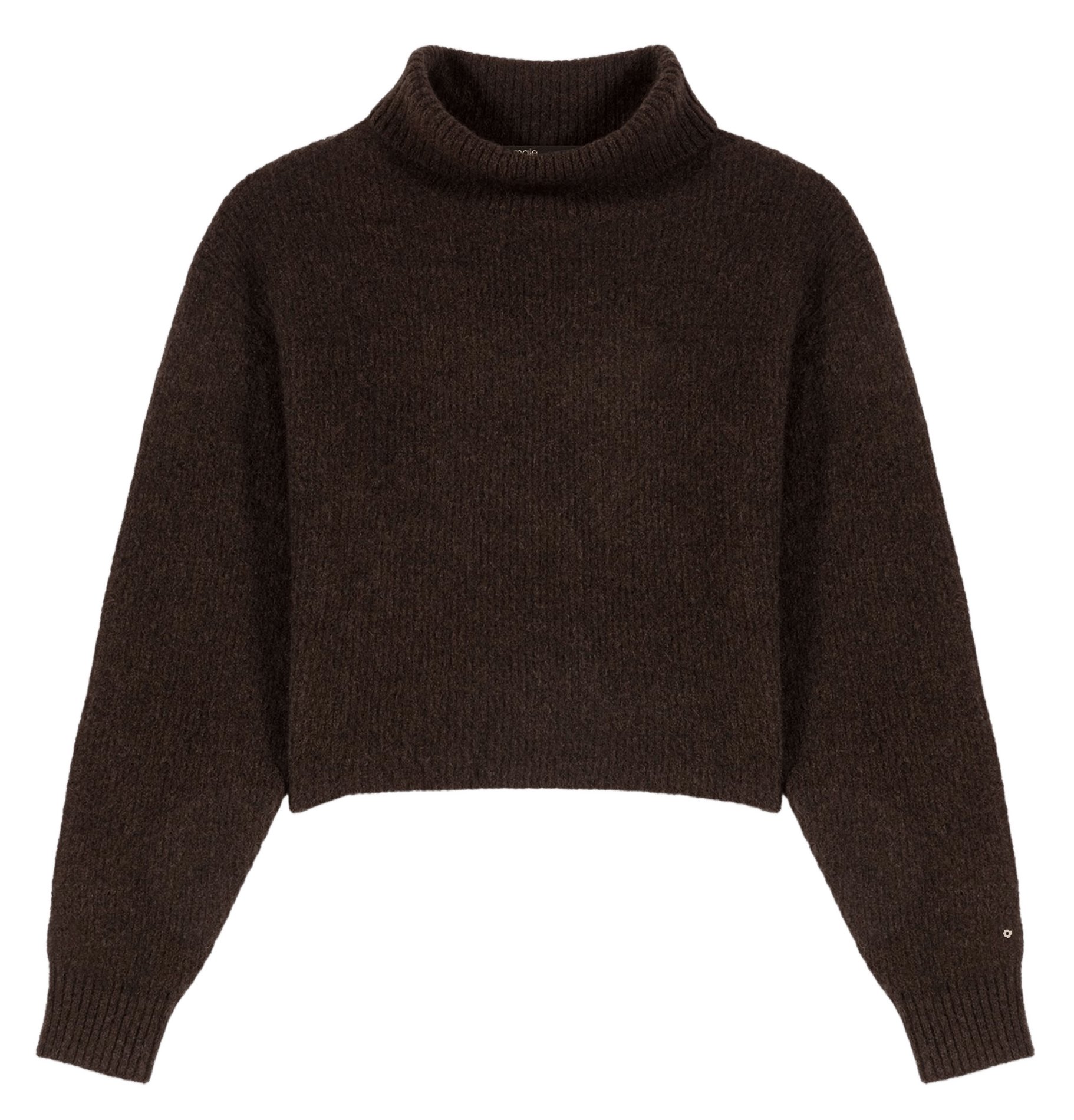 Pull col roulé en laine mélangé Marron