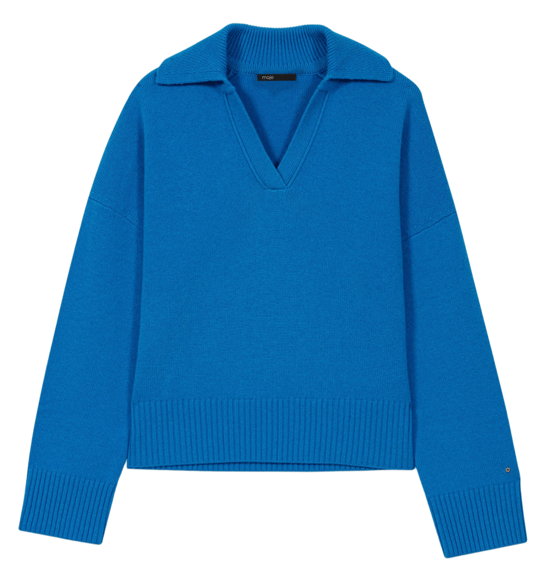 Pull col v en laine mélangée Bleu