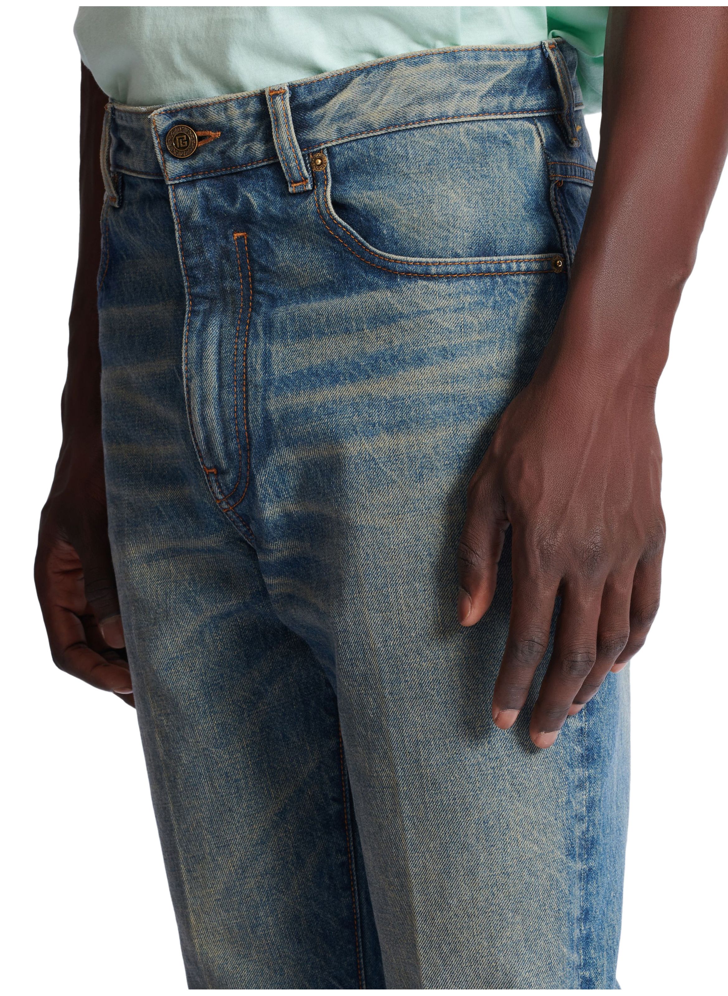 Pantalon droit jambe ajustée en denim vintage BALMAIN Bleu