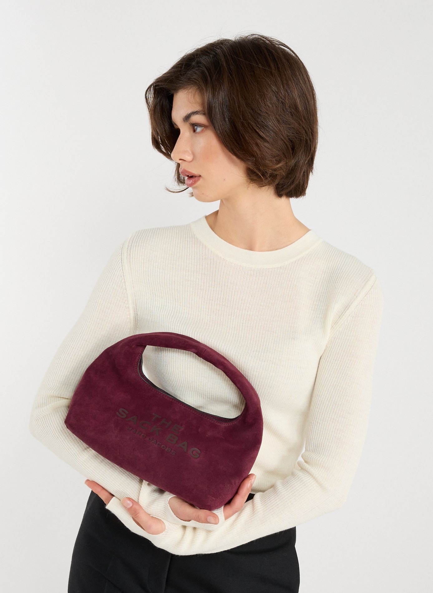 Sac à main The Mini Sack Bag en cuir suédé MARC JACOBS Rouge