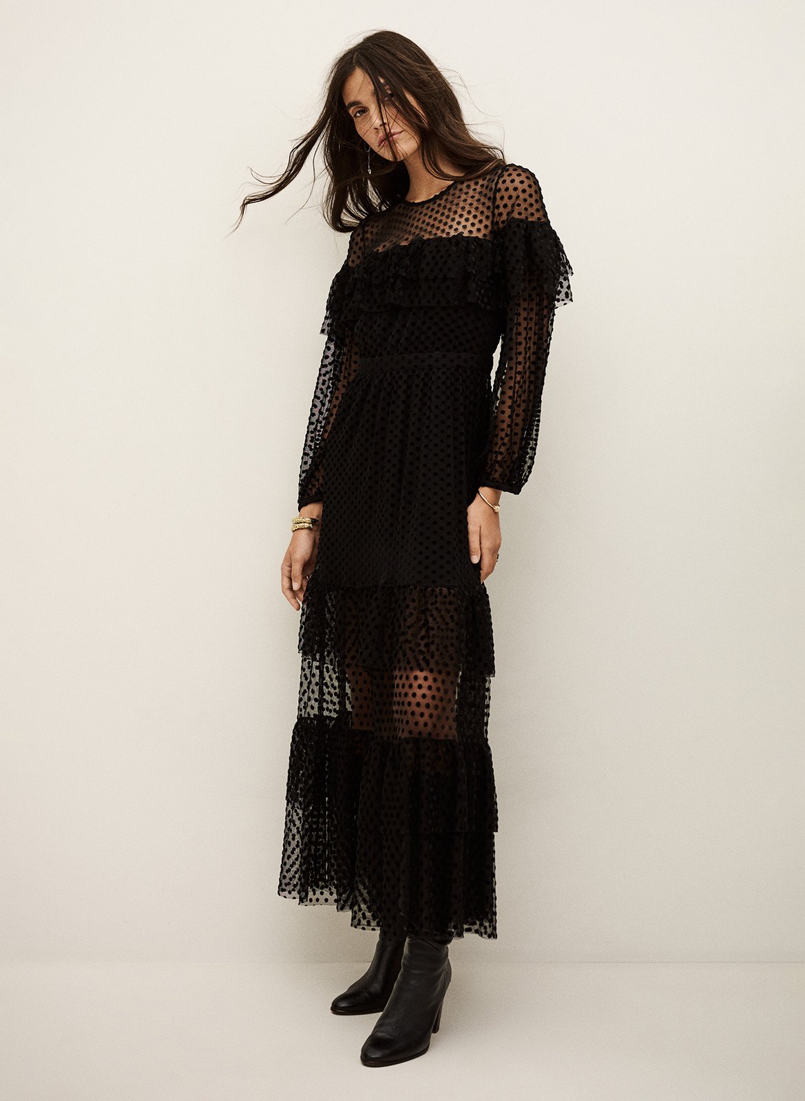 Robe longue col rond à pois rita BA&SH Noir