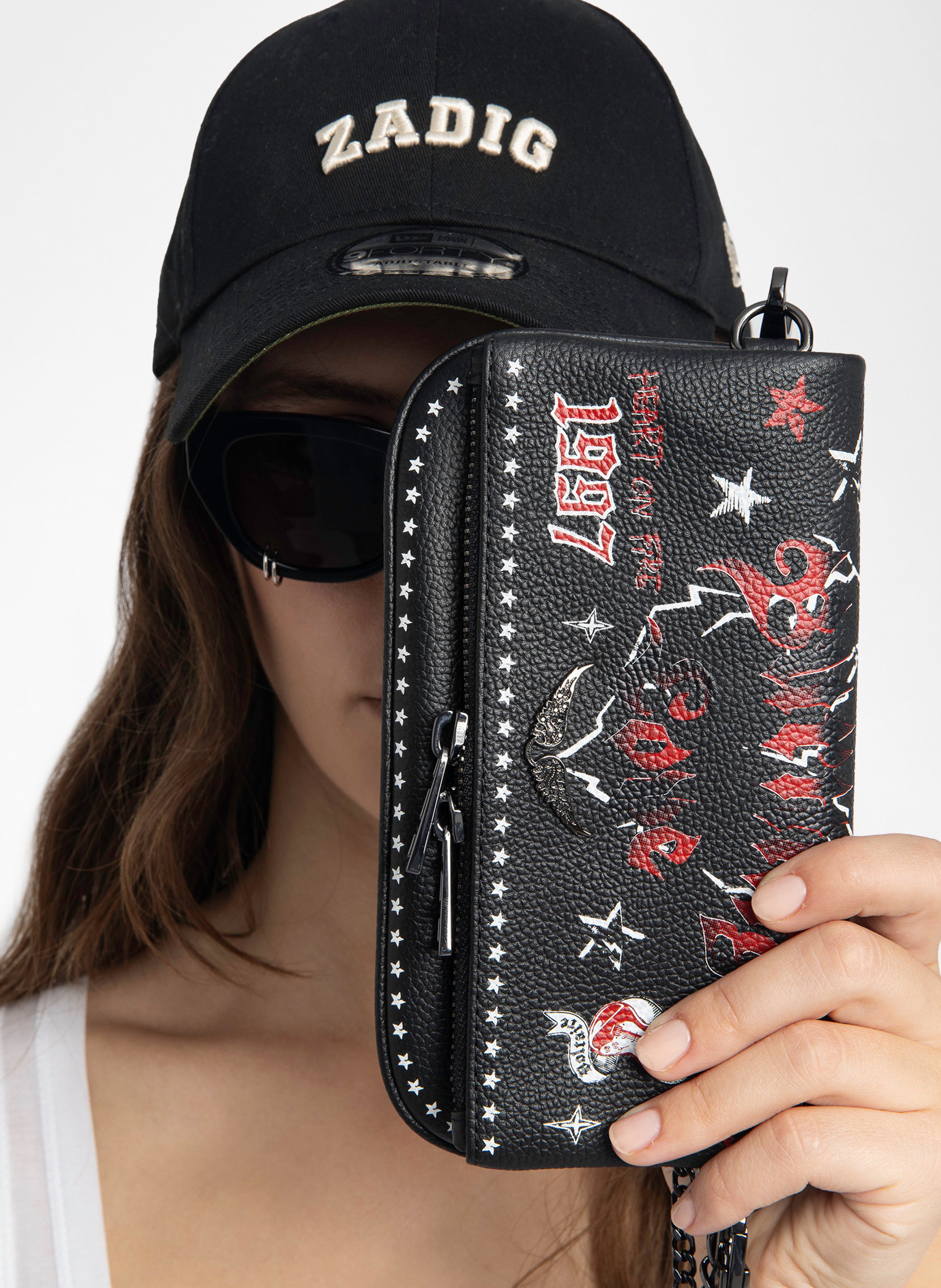 Pochette en cuir grainé rock nano ZADIG&VOLTAIRE Noir