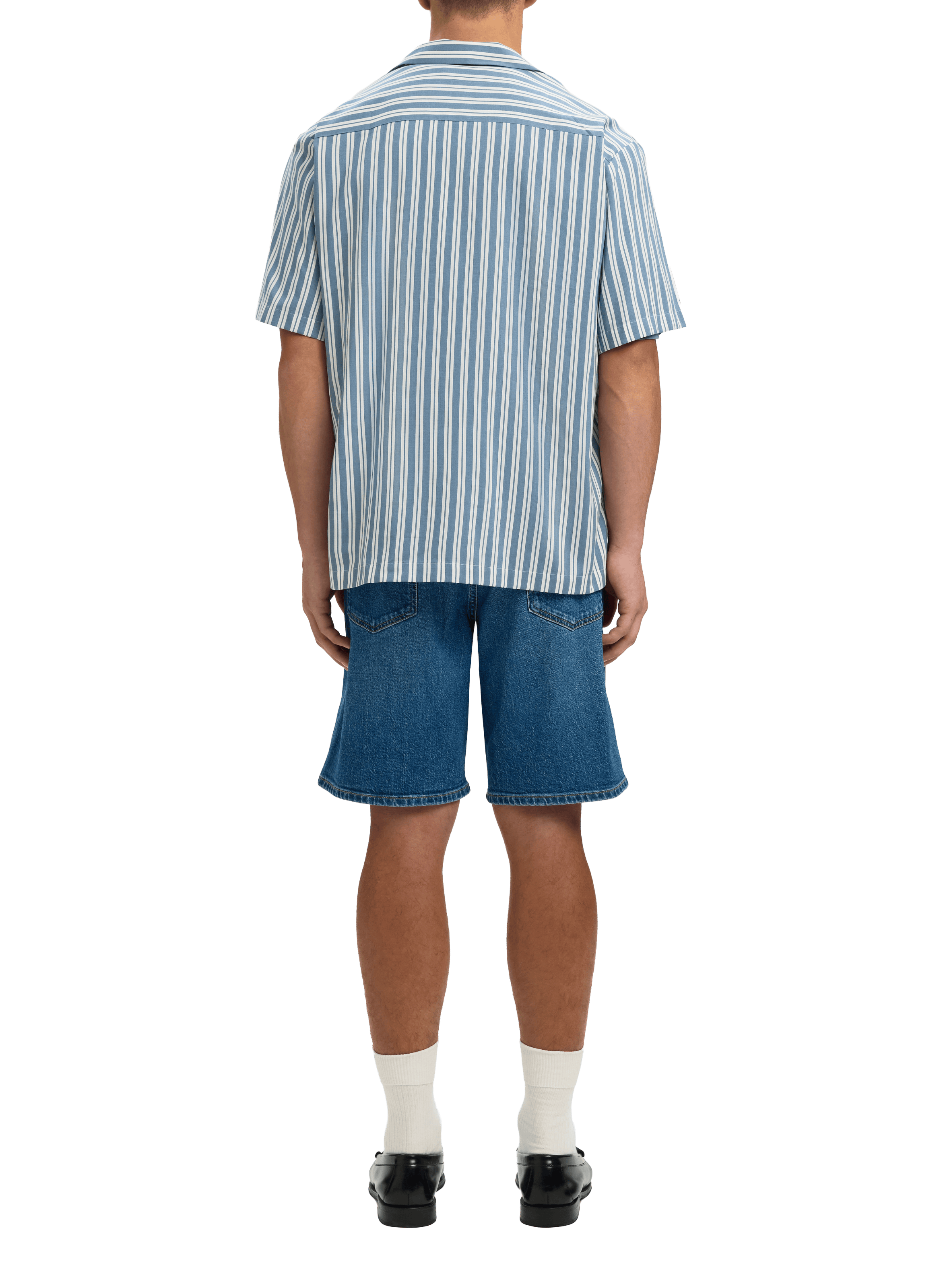 Short-sleeved striped shirt in blended cotton SELECTED Blue