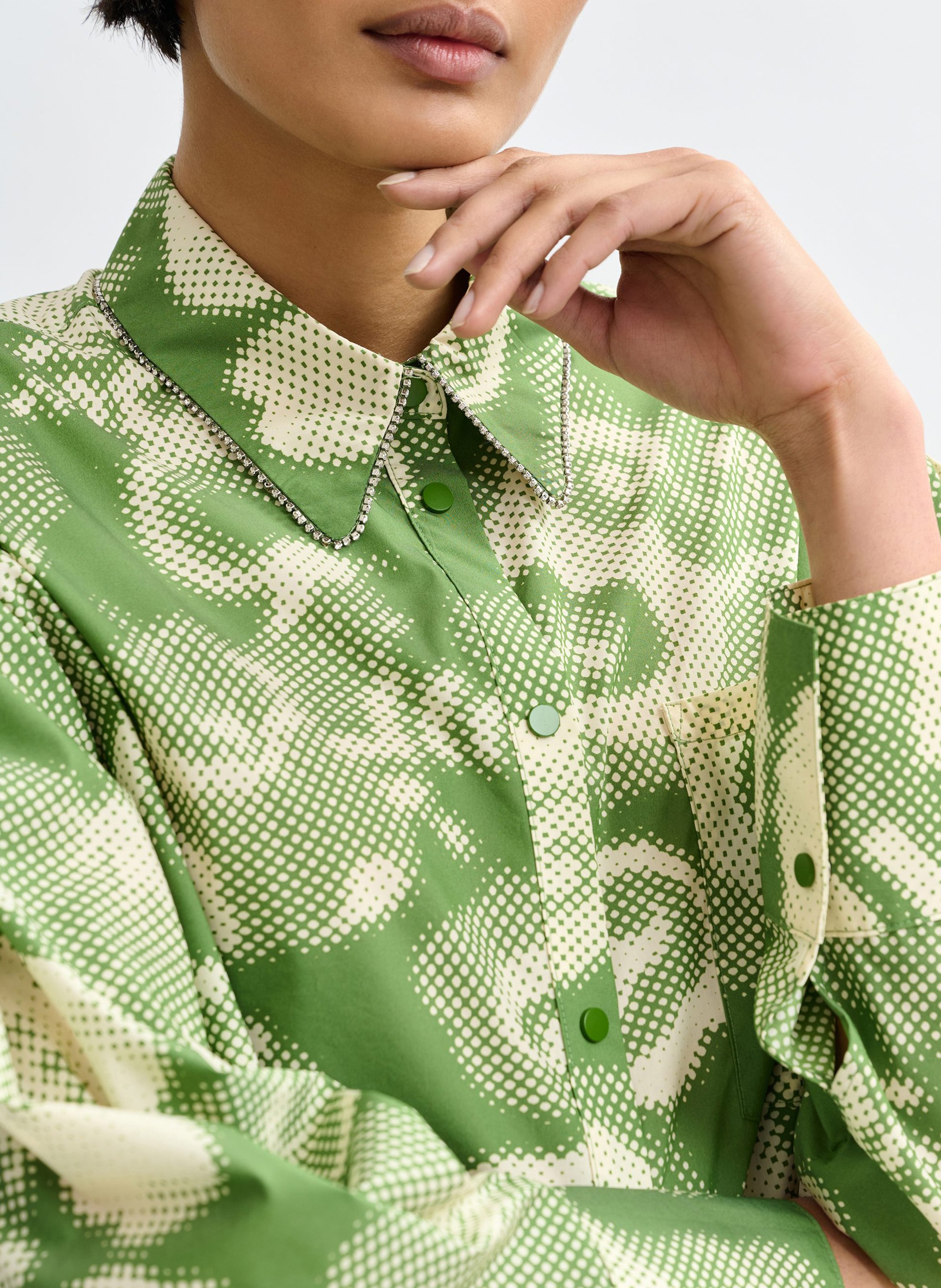 Chemise col classique en coton mélangé Jaubergine ESSENTIEL ANTWERP Vert