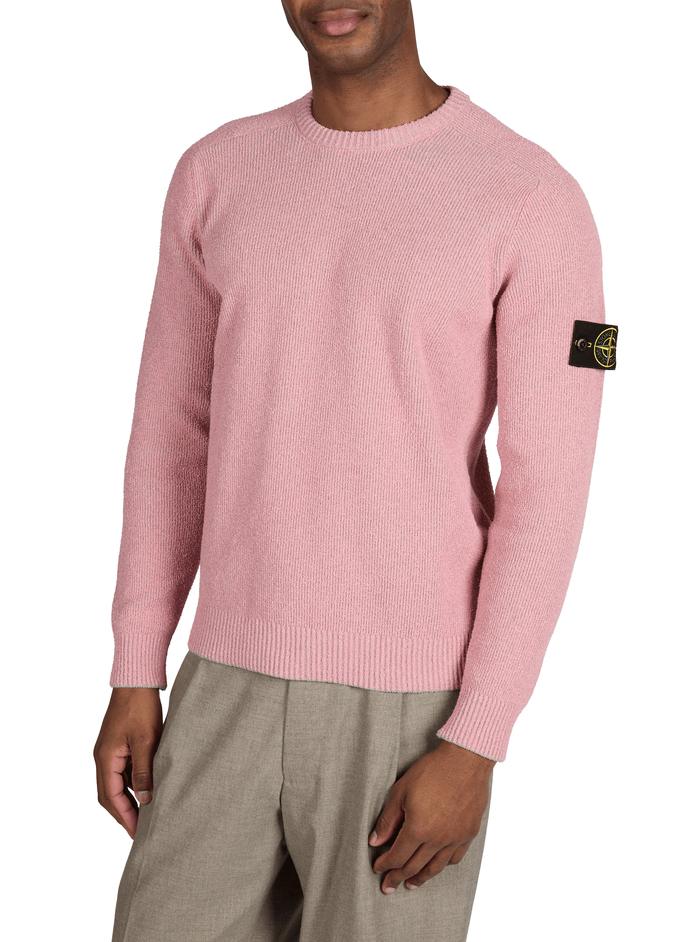 Pull texturé à col rond en coton mélangé STONE ISLAND Rose