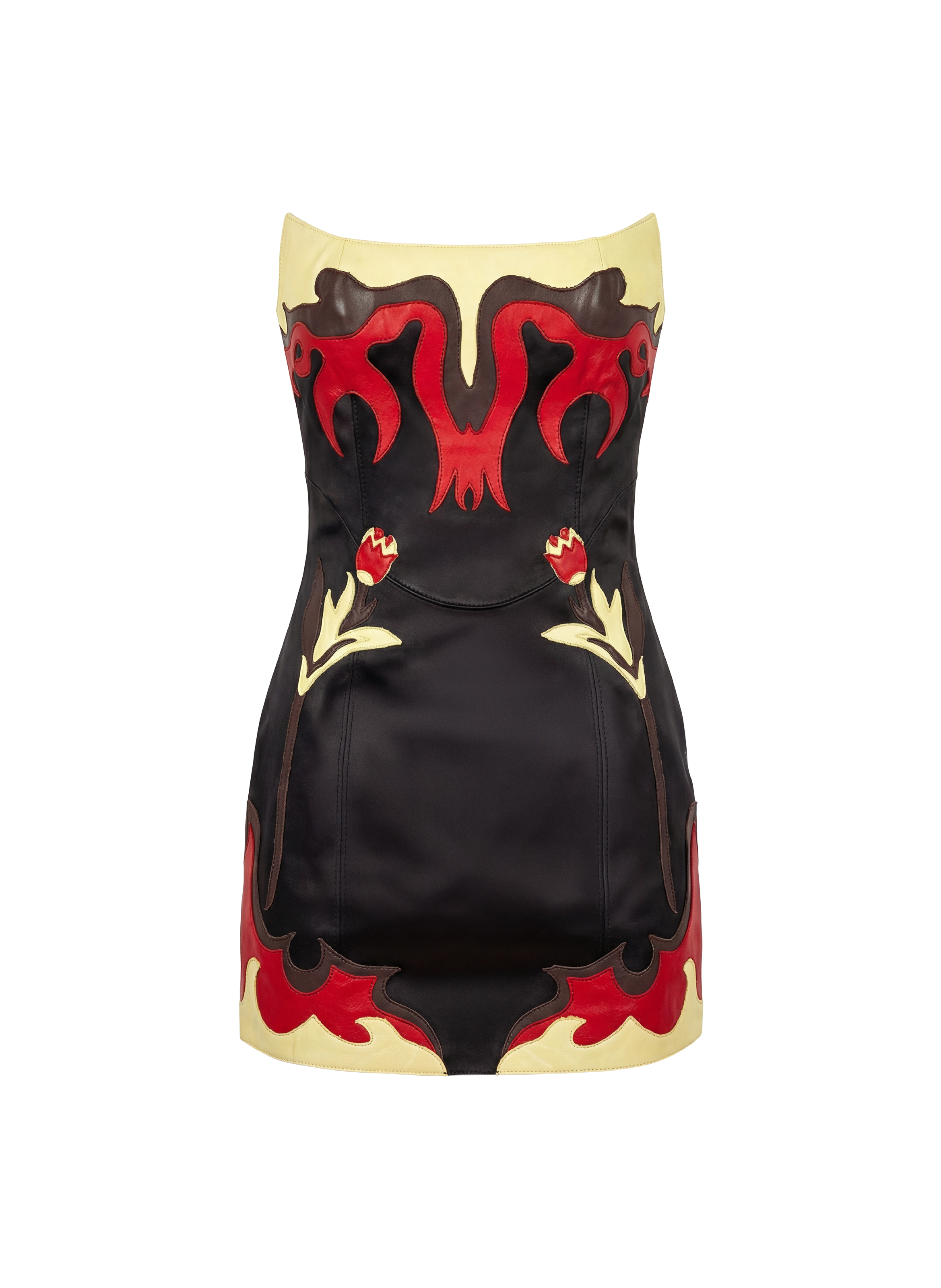 Mini-robe bustier en cuir avec patchs floraux MARINE SERRE Noir