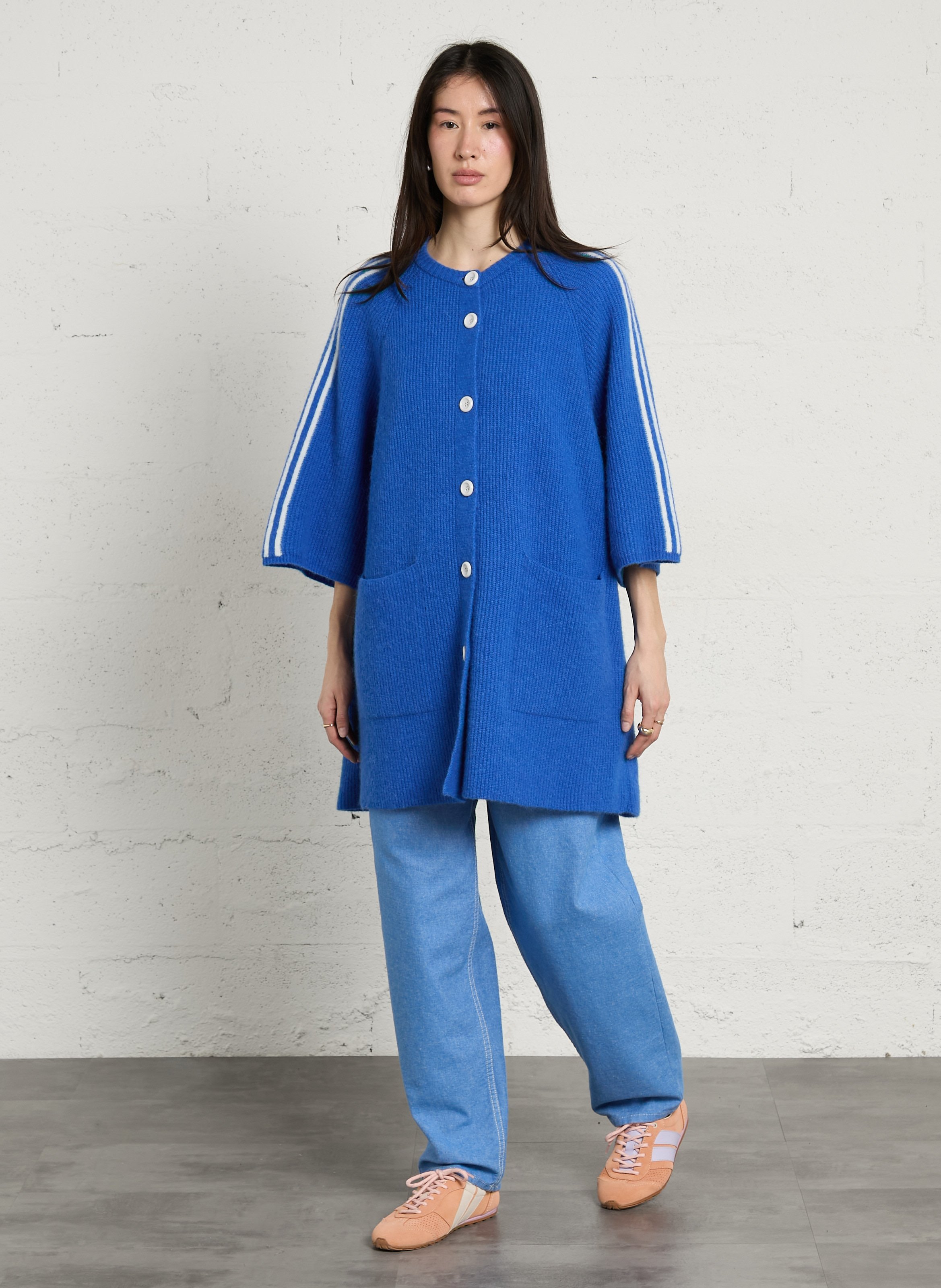 Gilet droit col rond en maille vitow AMERICAN VINTAGE Bleu