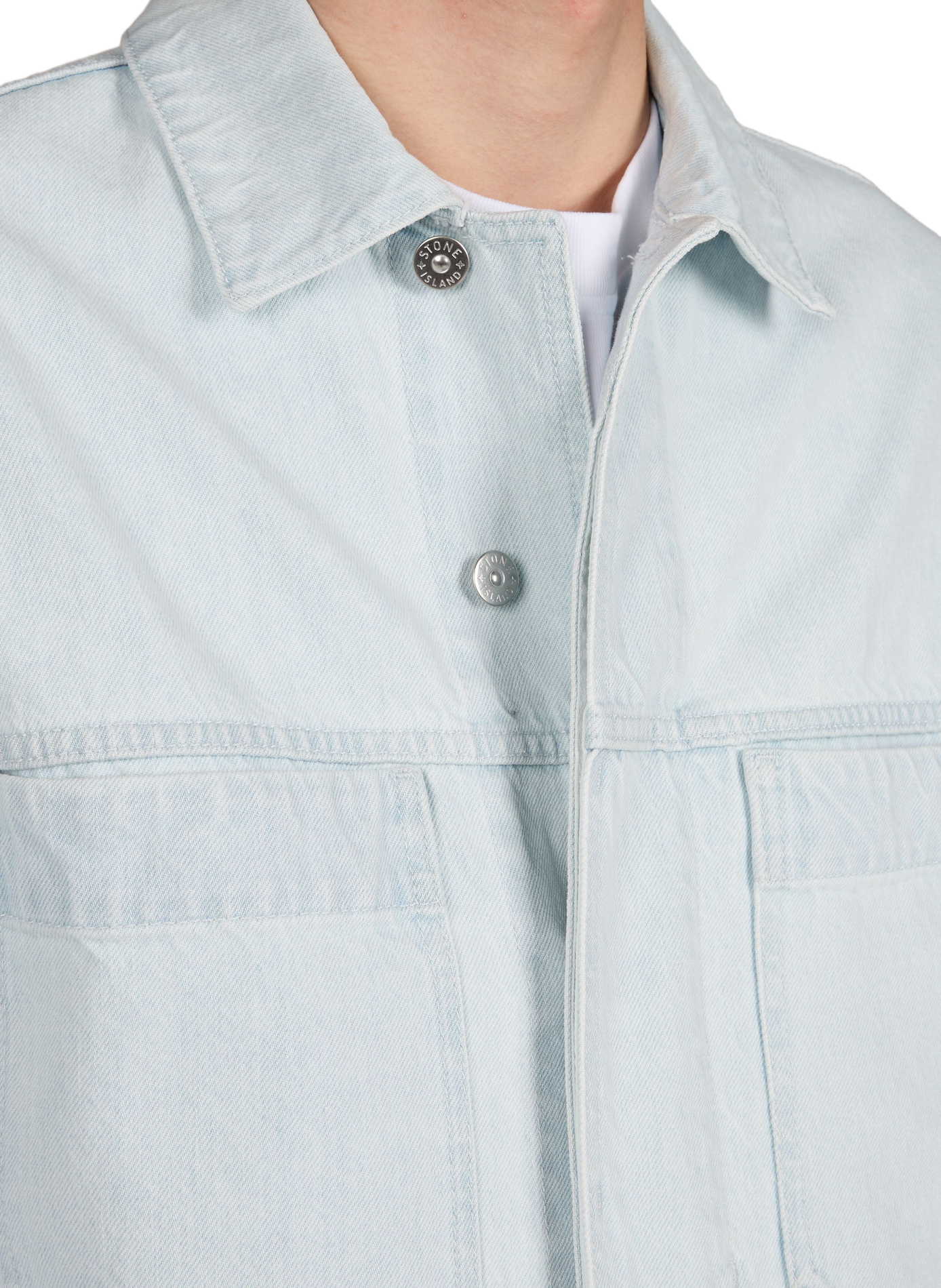 Veste denim à col classique en coton STONE ISLAND Bleu