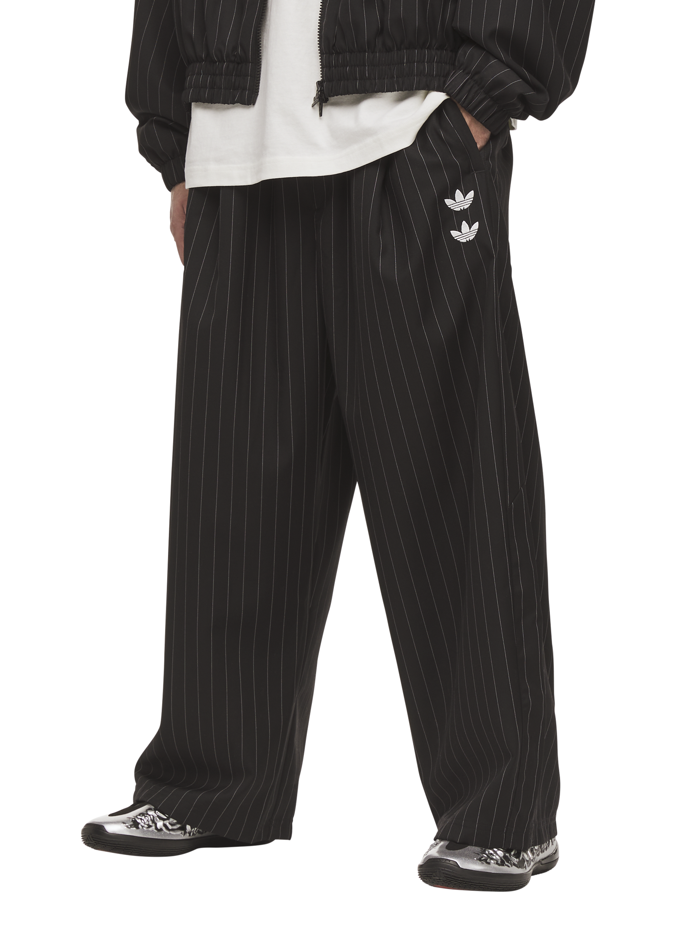 Wide-leg striped trousers in mixed merino wool ADIDAS Grey