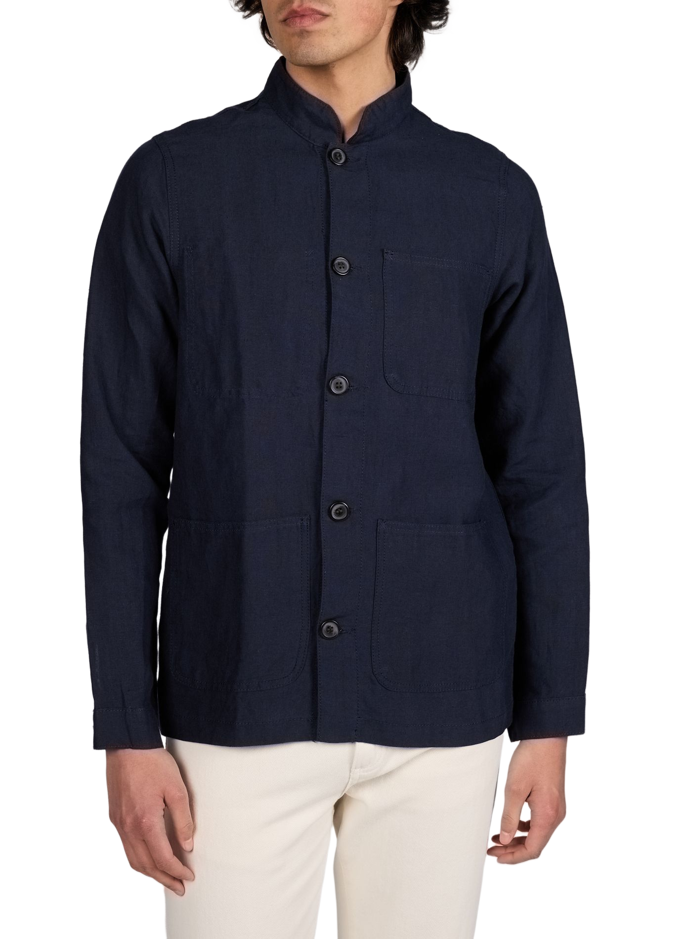 Chemise droite boutonnée uni en lin  LAFAURIE Bleu